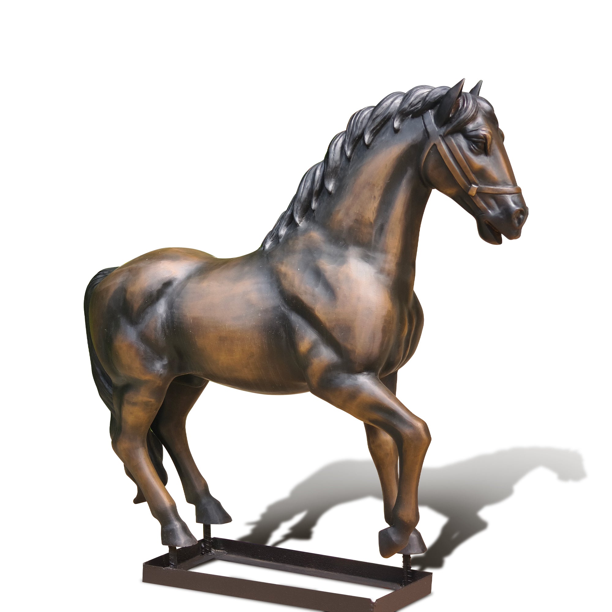Side view of bronze horse sculpture