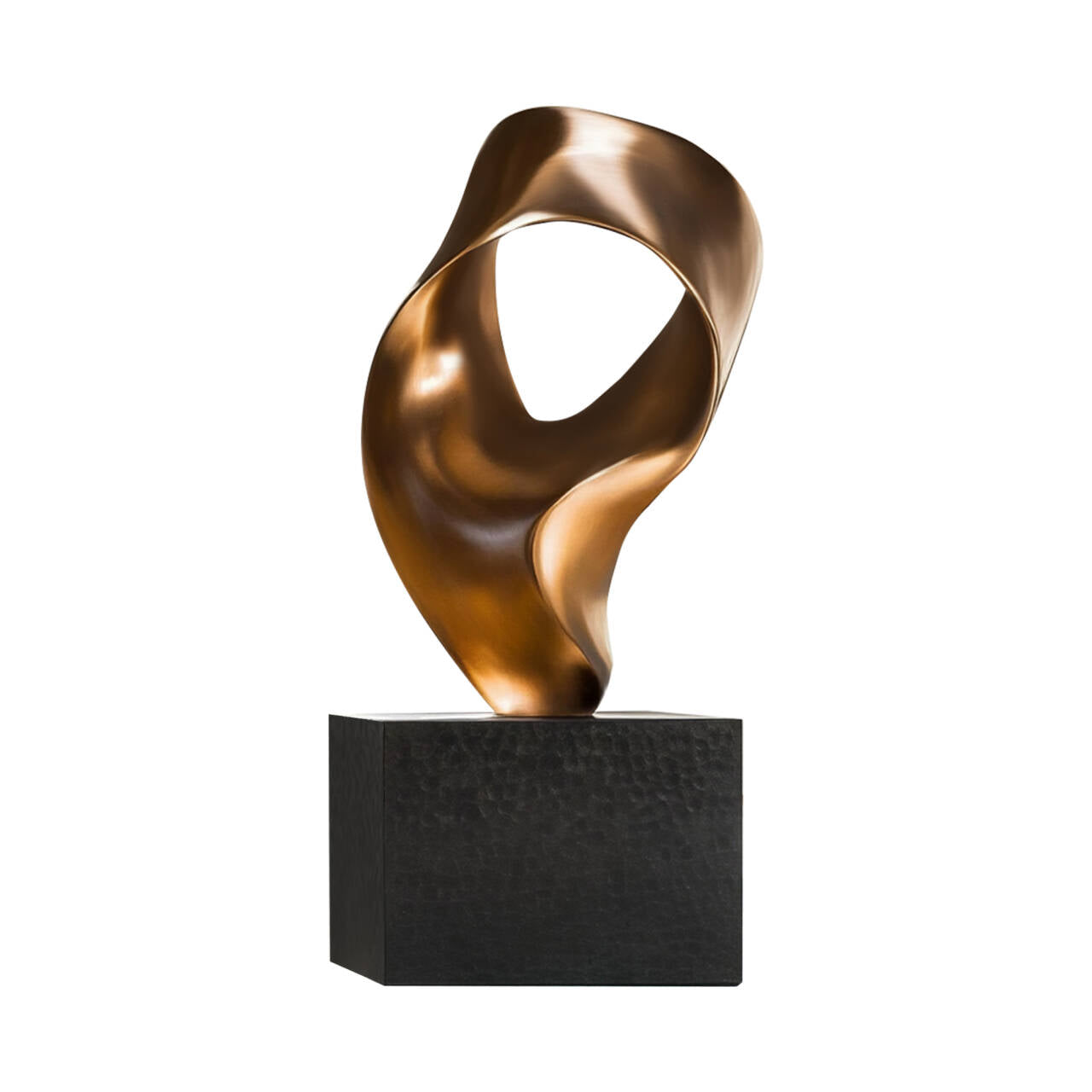 Polished bronze abstract sculpture VORTEX with spiral form on matching bronze base
