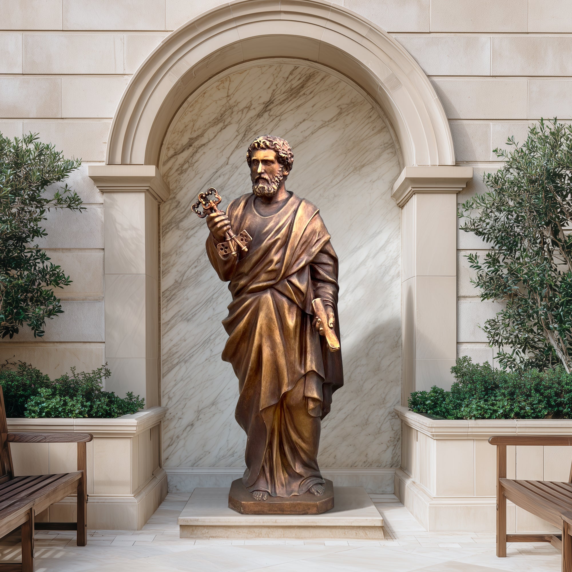 Saint Peter figure in bronze for for church garden decor