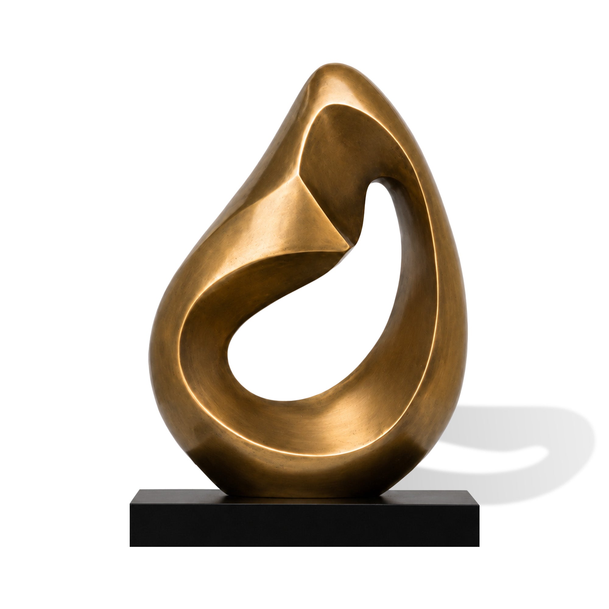 Bronze abstract sculpture on a white background
