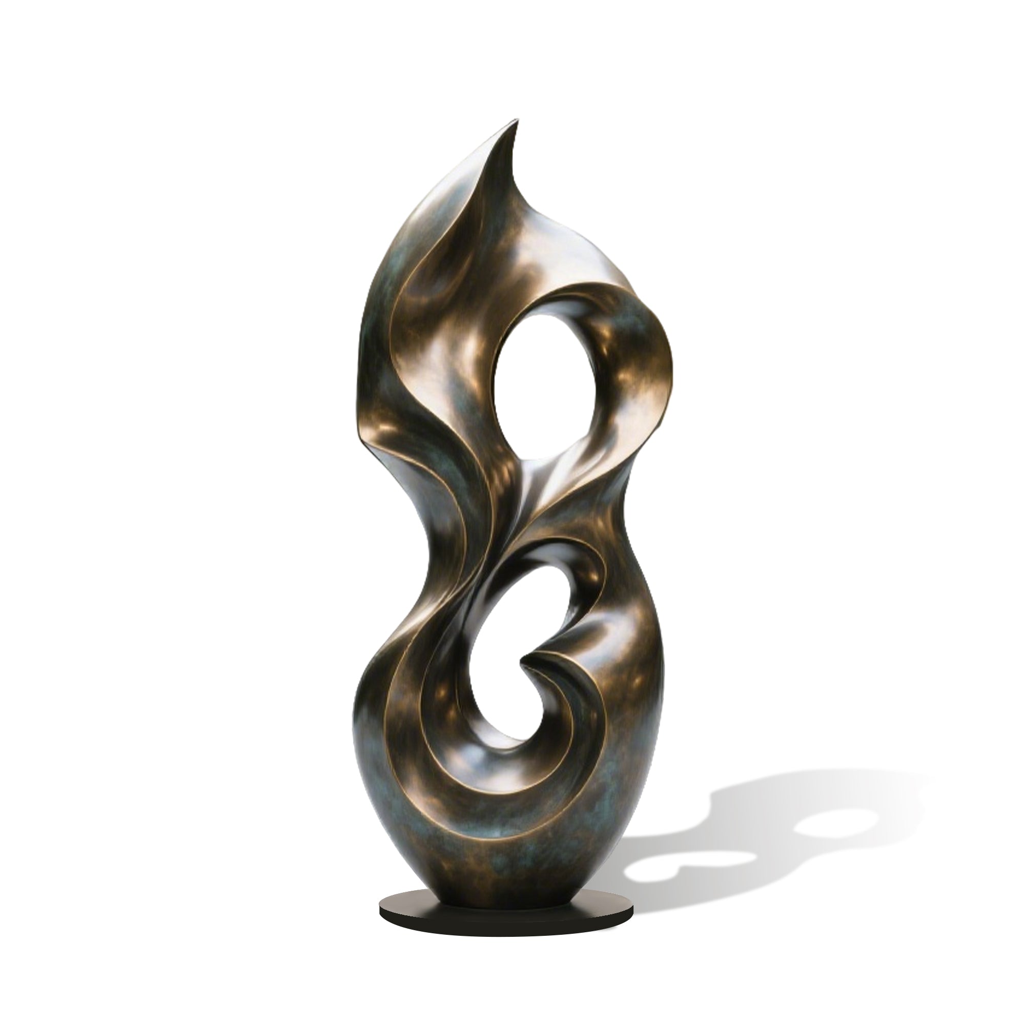 Abstract bronze sculpture on a white background