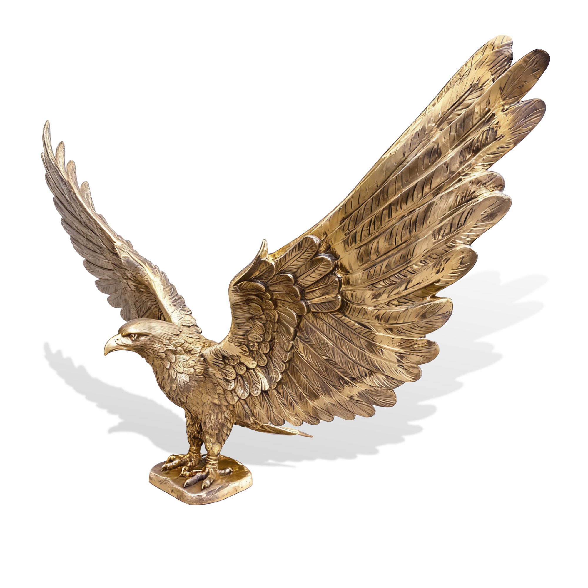 Bronze eagle statue with outstretched wings on a white background