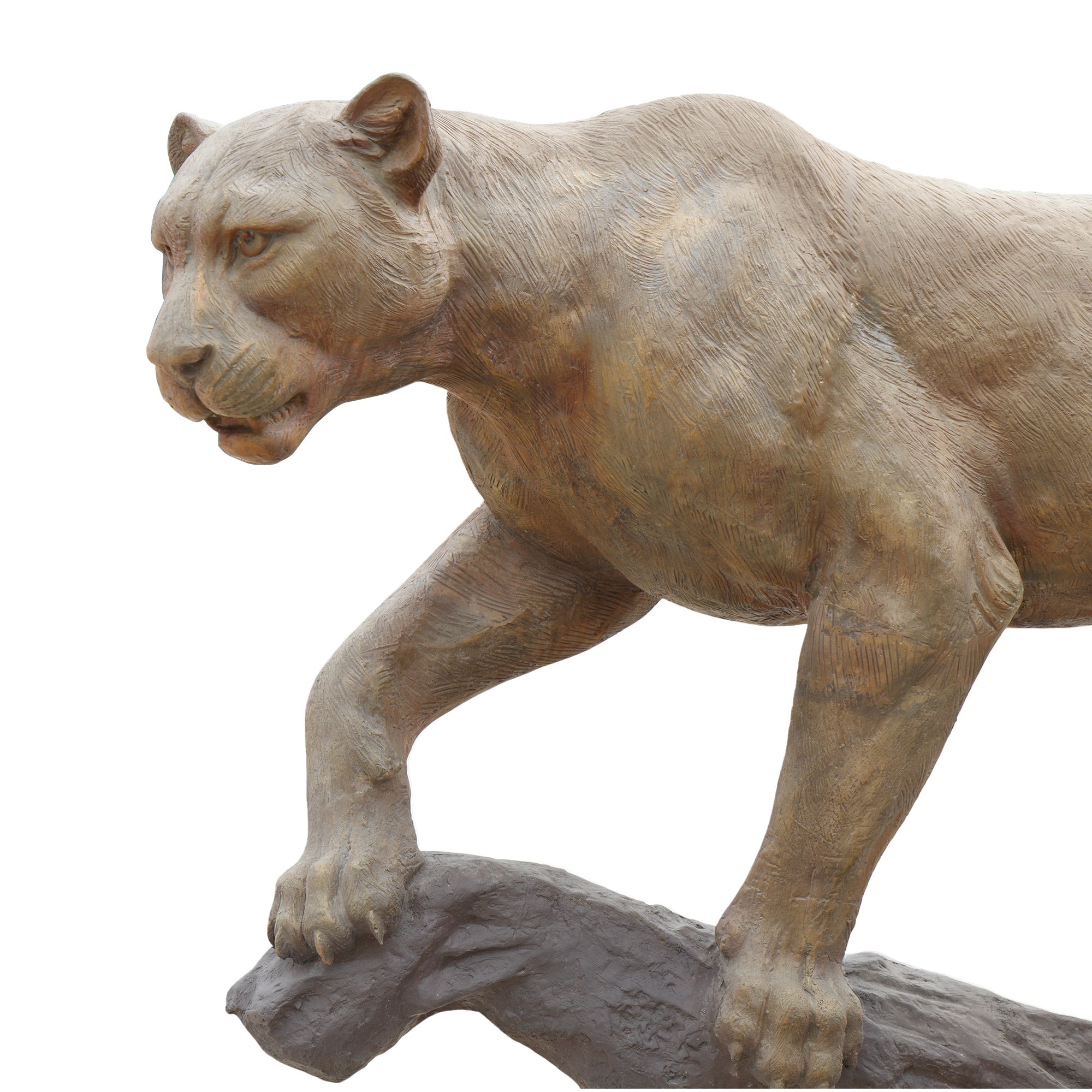 Bronze statue of a panther on a white background