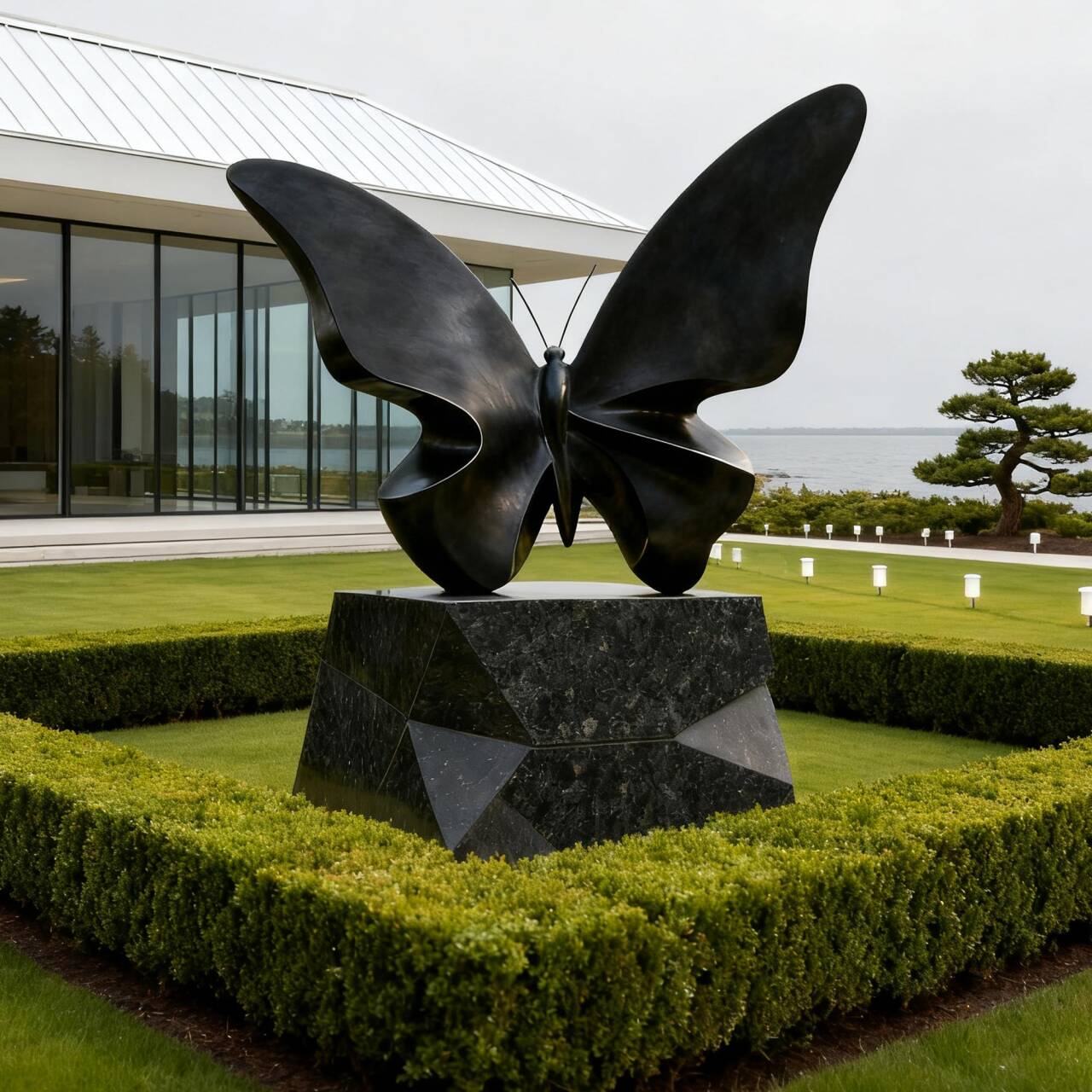 FINEST Large Butterfly Bronze Sculpture with Marble Base for Luxury Gardens and Art Installations FB-172