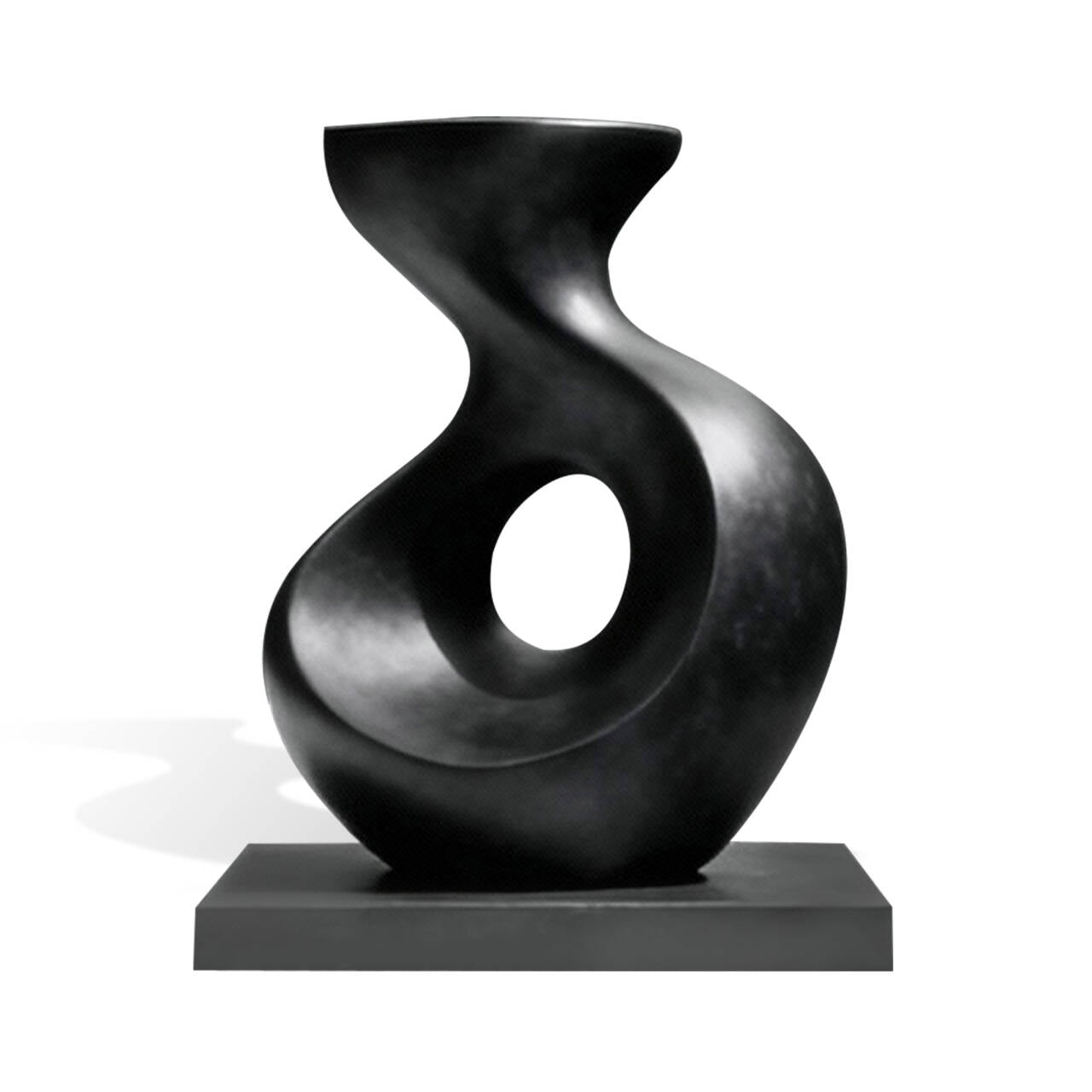 Black abstract sculpture on a white background