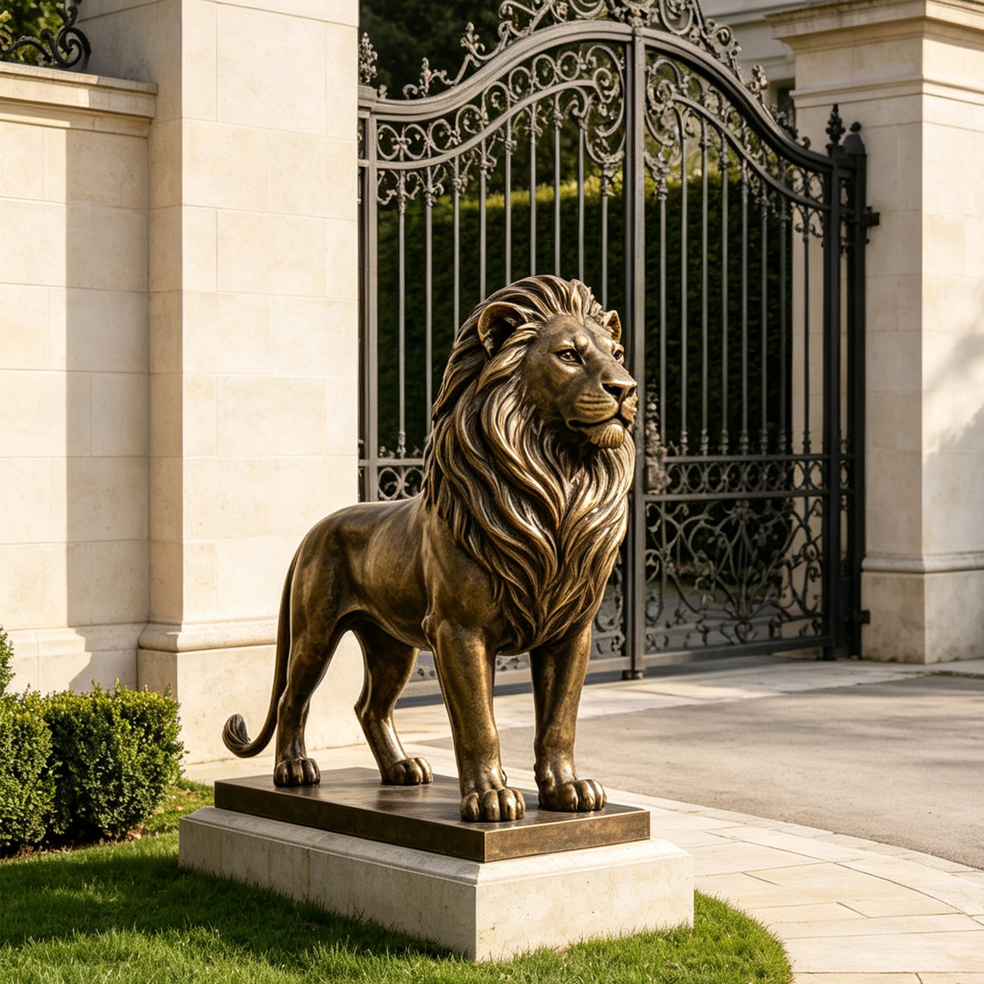 FINEST "Regal Keeper" Proud Standing Bronze Lion Sculpture – Majestic Wildlife Art for Estate Entrances FB-308