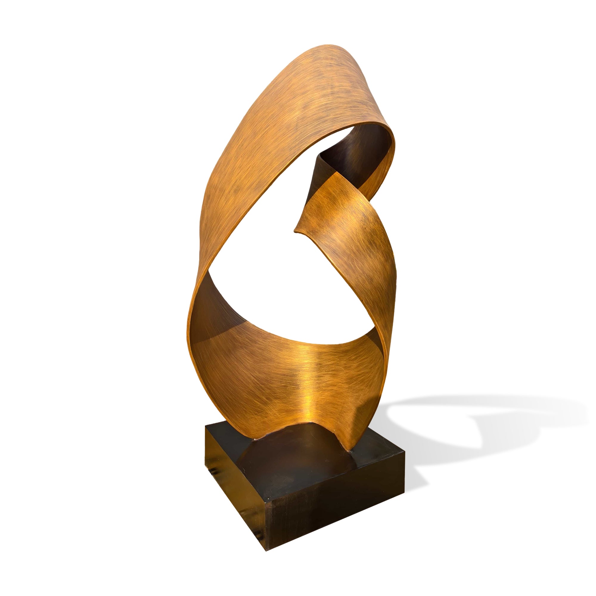 abstract bronze sculpture modern art side angle contemporary looping bronze artwork on pedestal base for stylish spaces