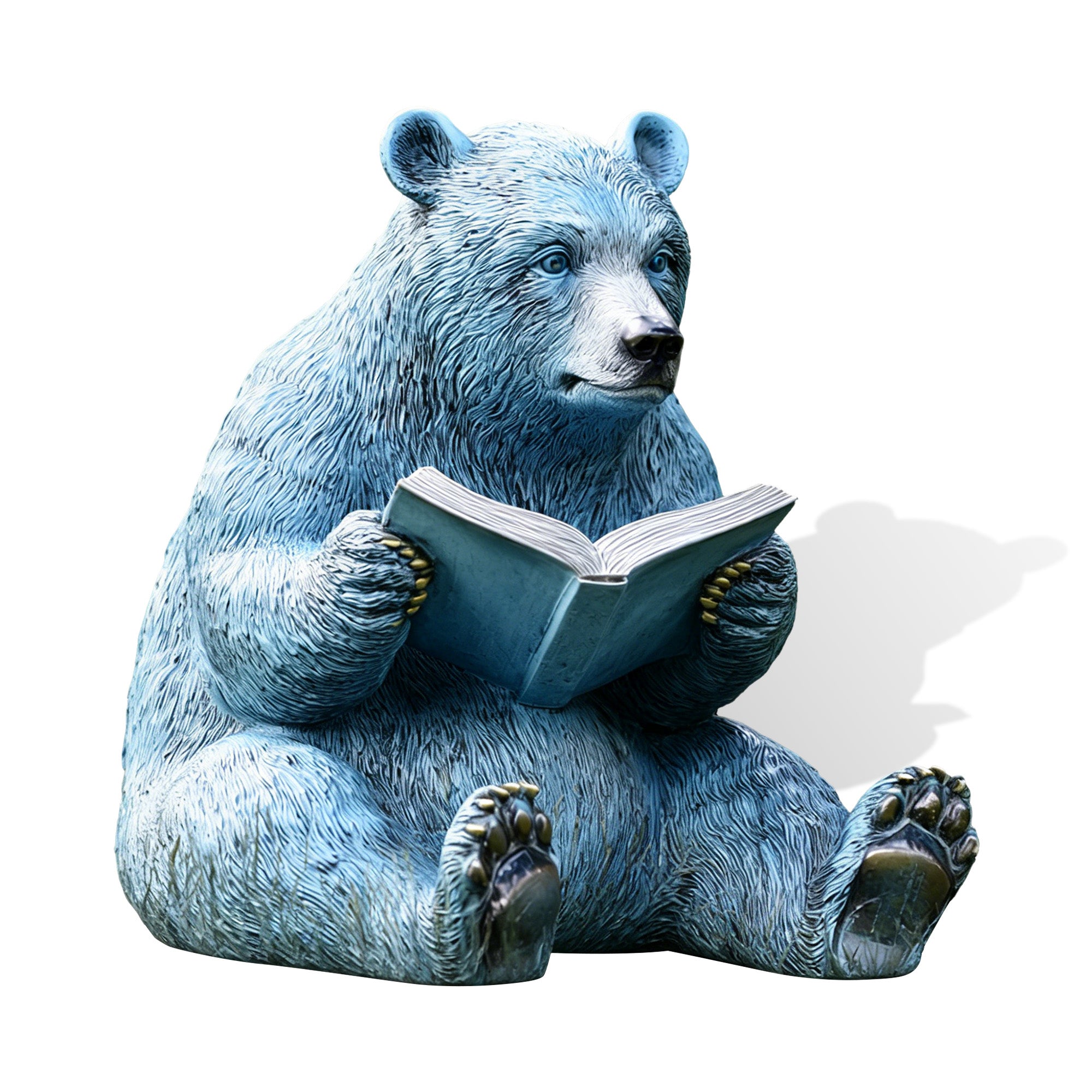 Reading bear sculpture isolated on white background