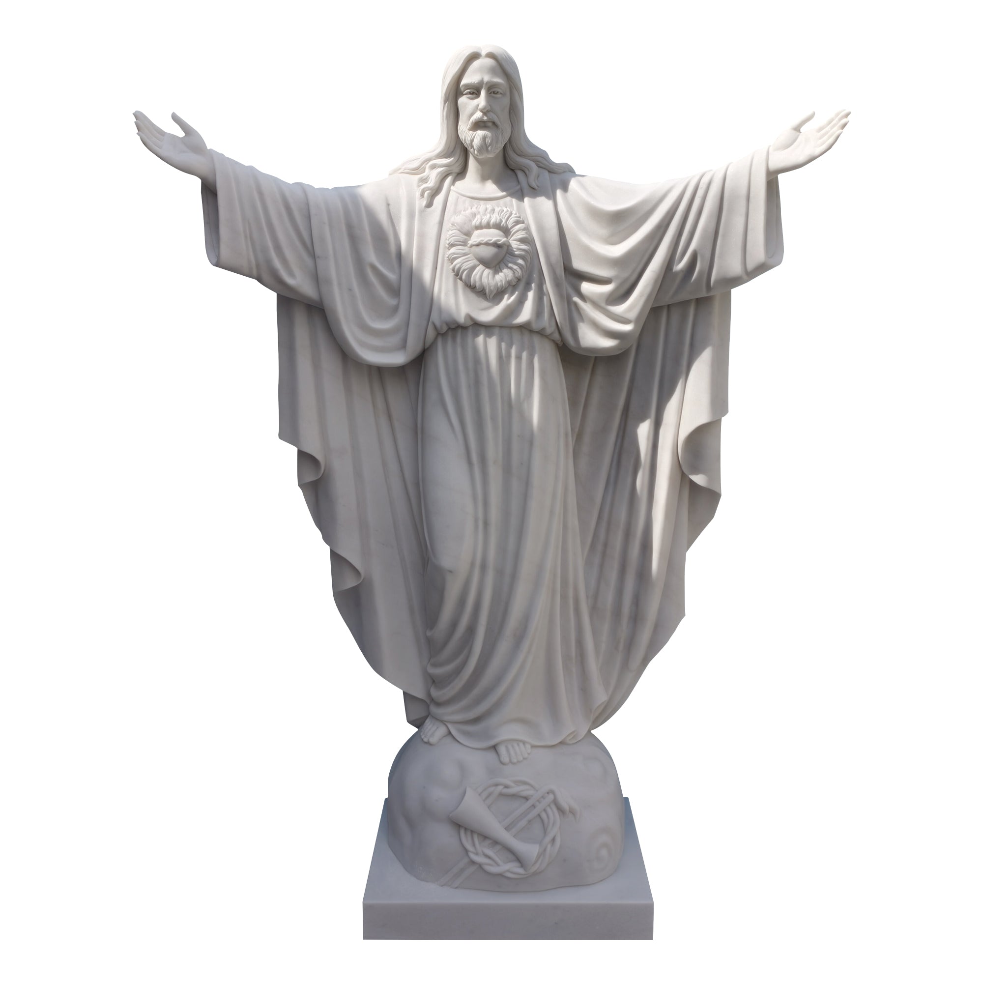 White Marble Scared Heart Of Jesus Statues