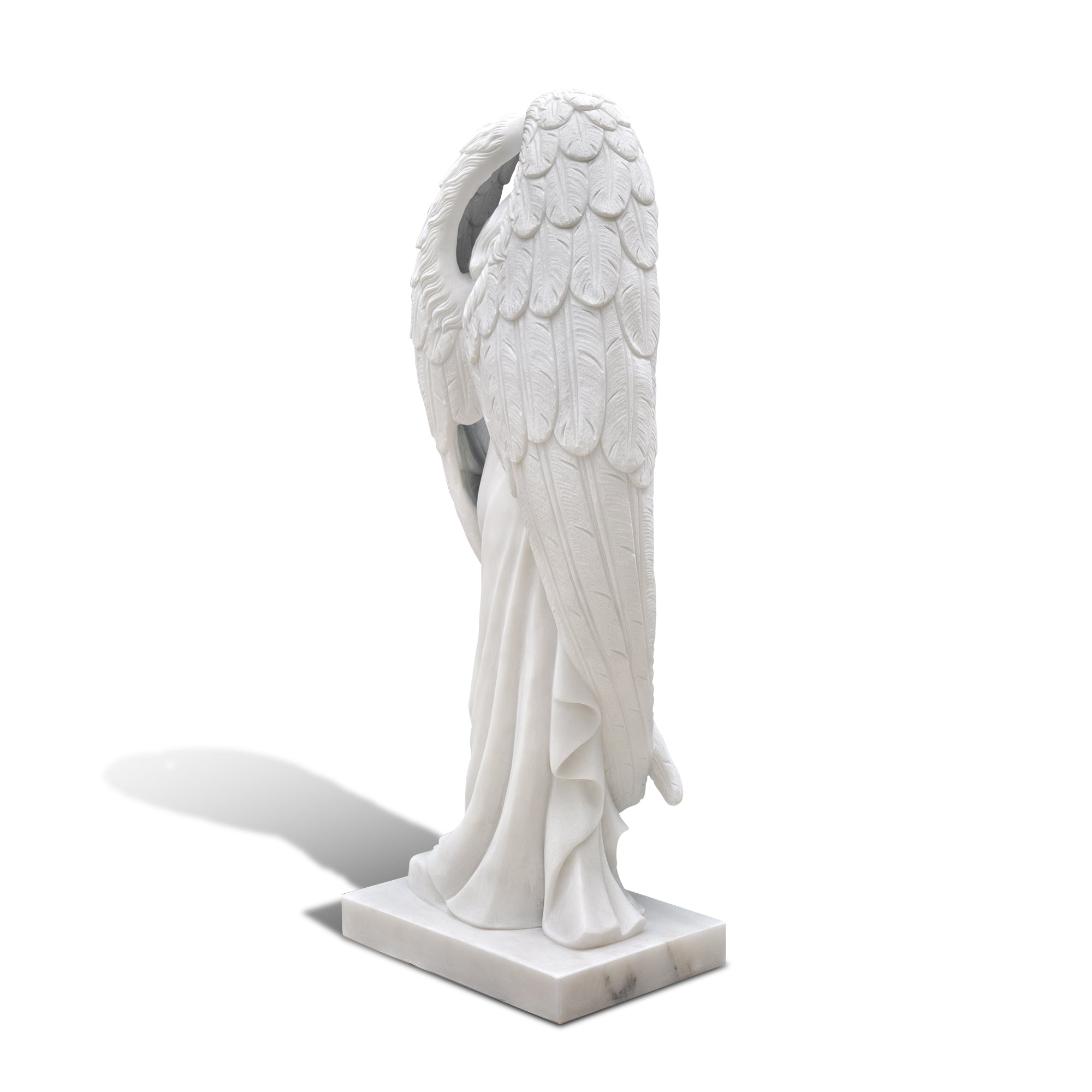 Right side view of marble angel figurine – outdoor spiritual statue for garden landscaping