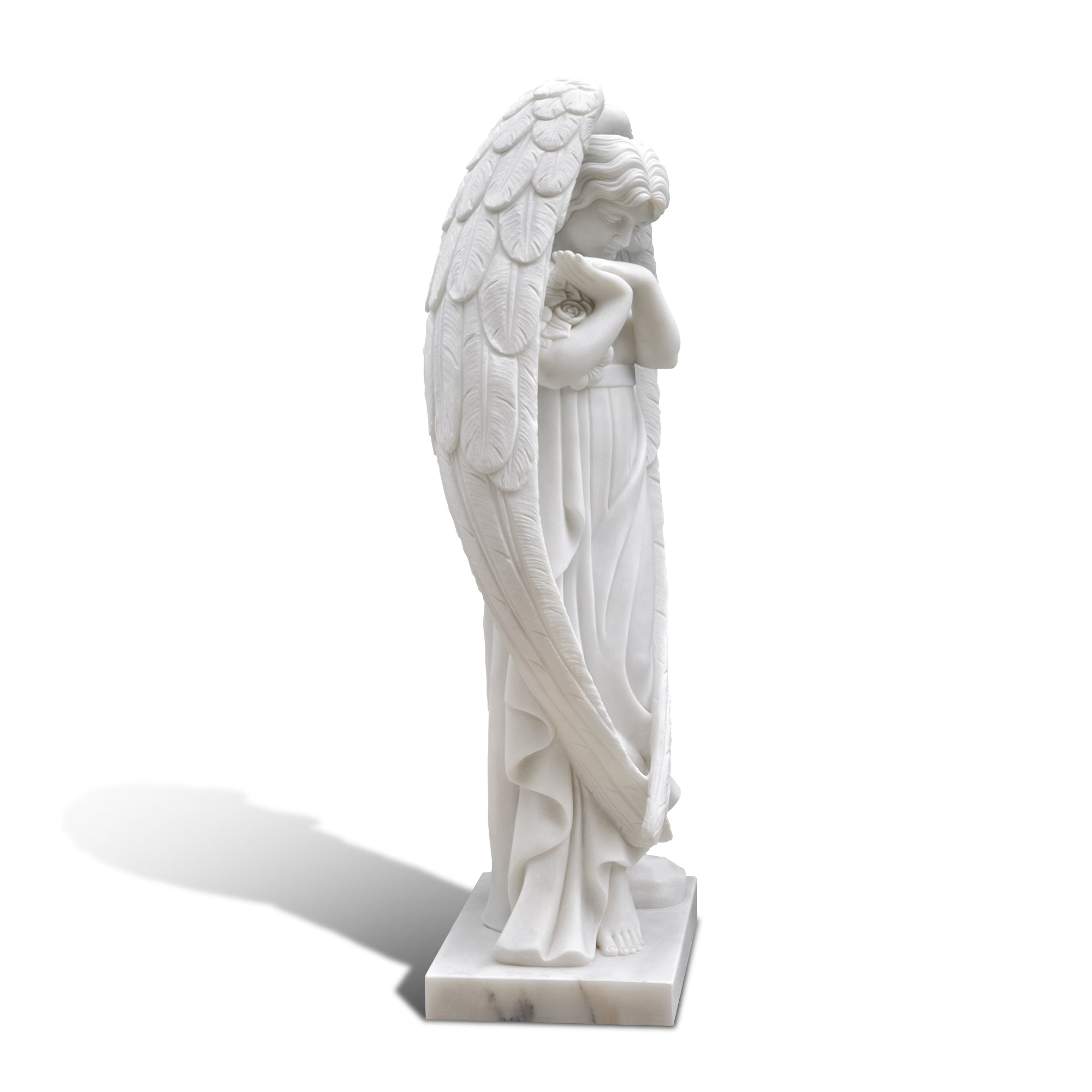 Side profile of marble angel statue for elegant garden decor