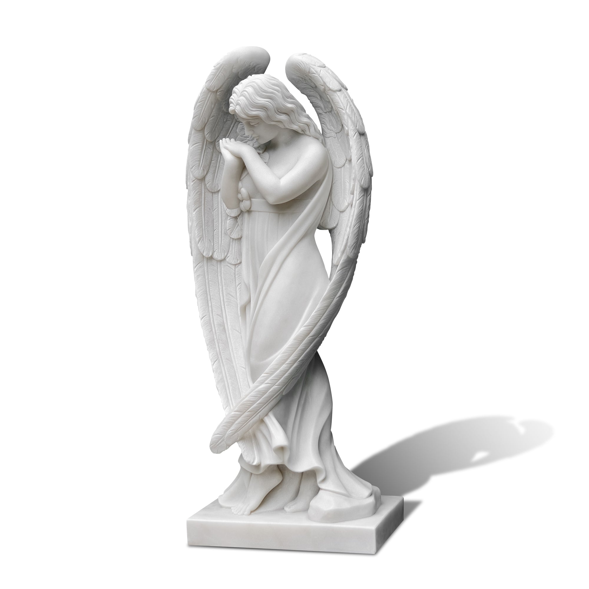 45-degree front angle of marble angel statue – perfect for garden or yard decoration