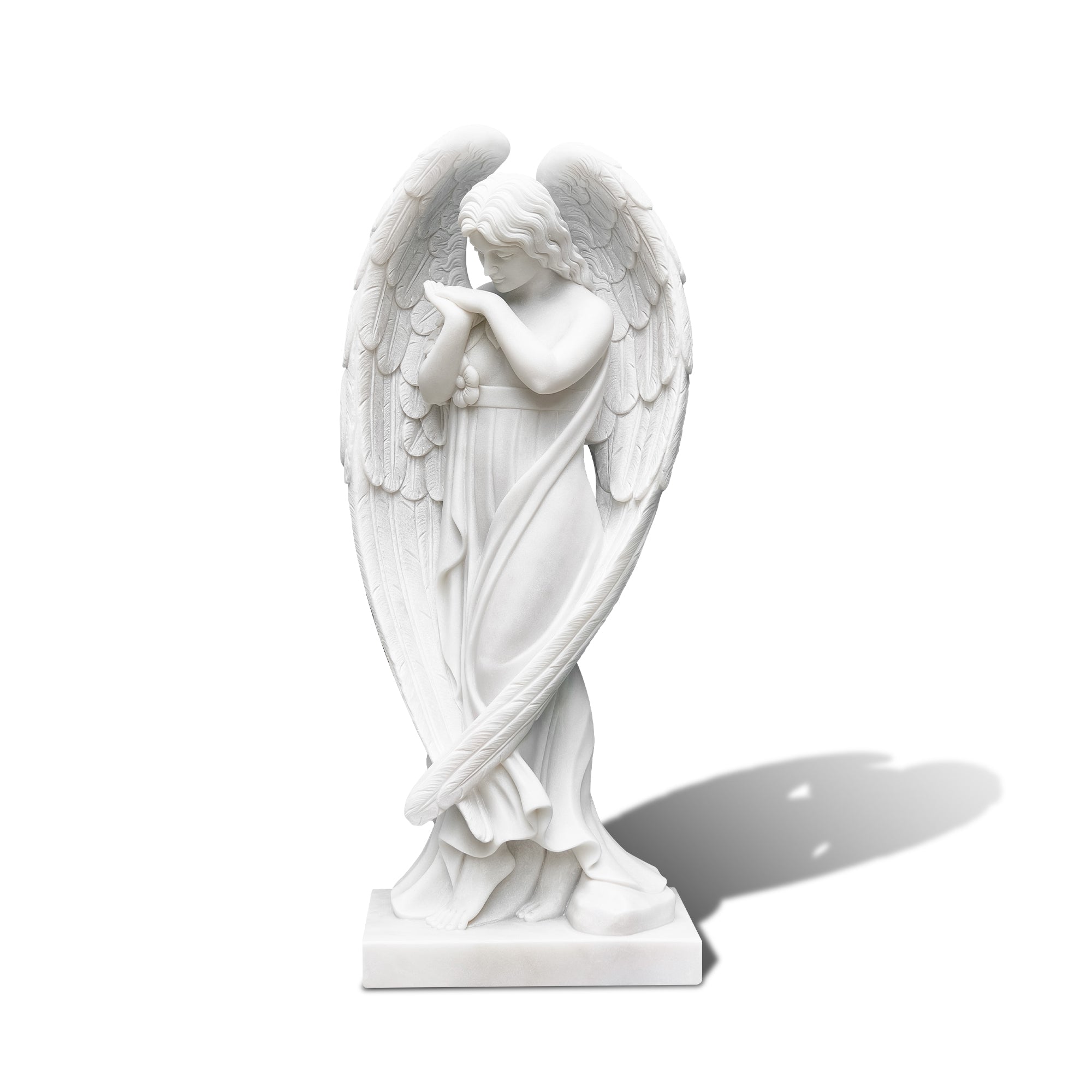 45-degree angled front view of marble angel statue