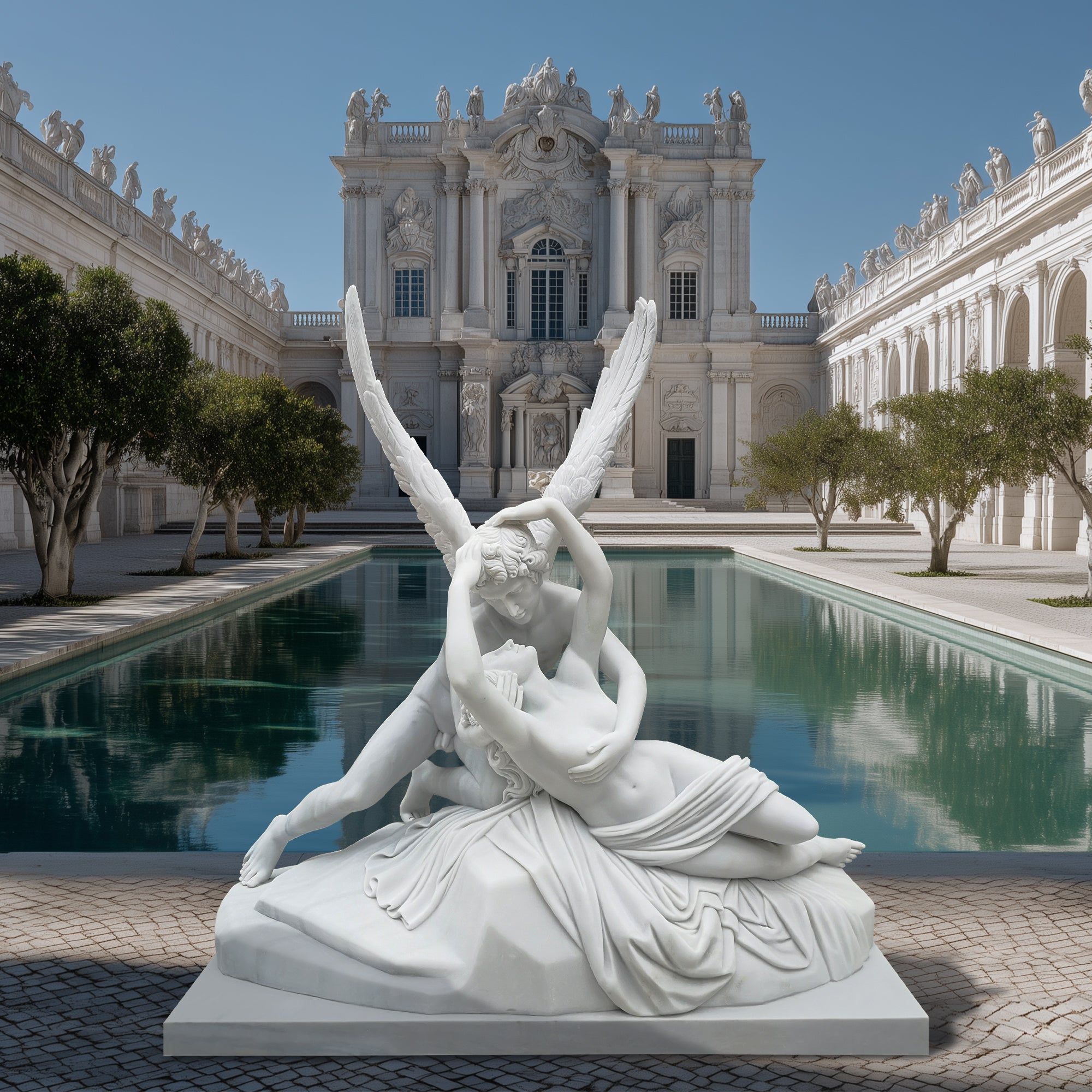 greece statues Cupid and Psyche bonded whitemarble sculpture replica