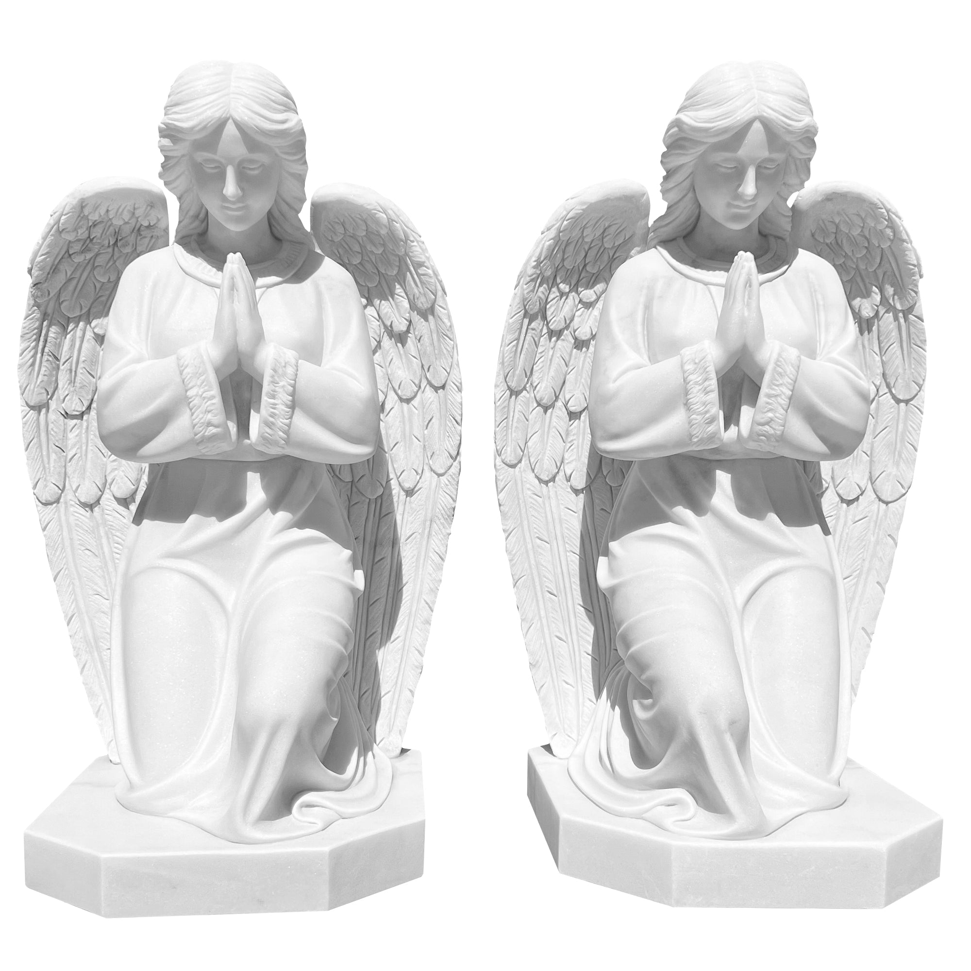 A Pair Praying Angel Marble Statue