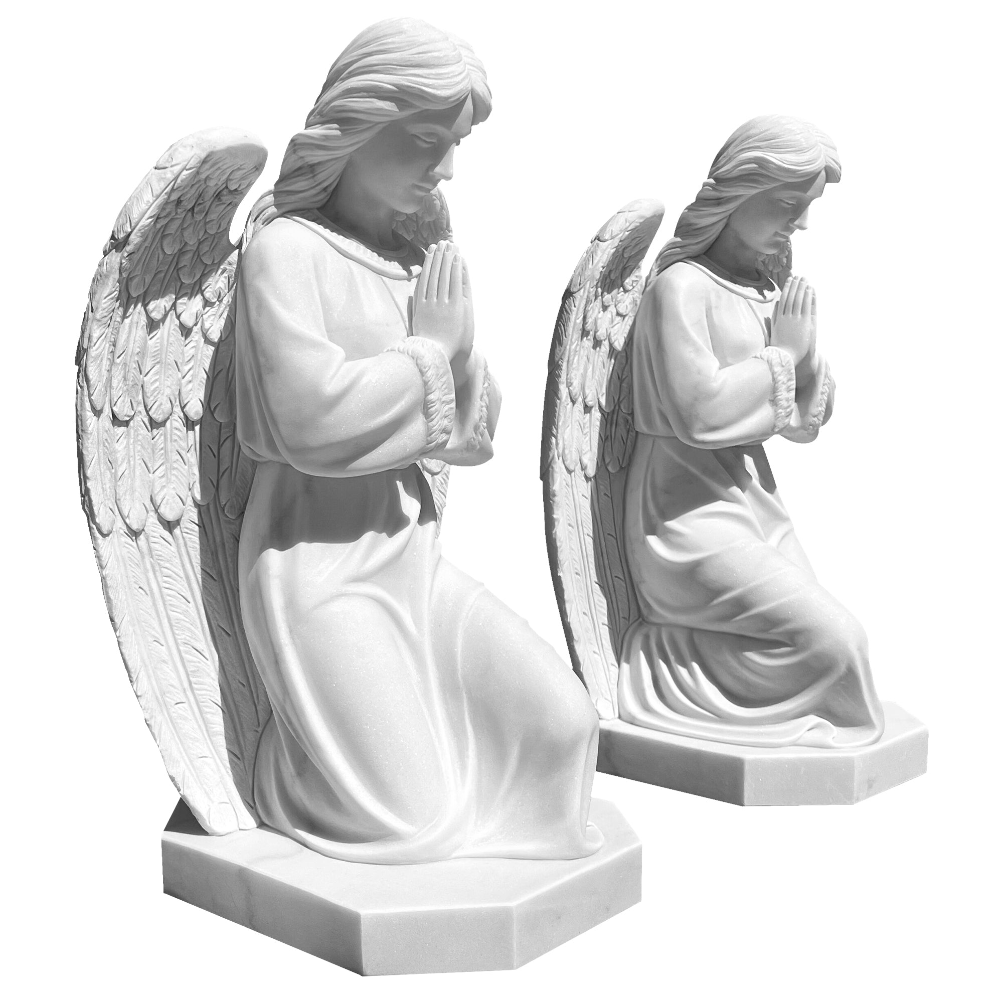 A Pair Praying Angel Marble Statue
