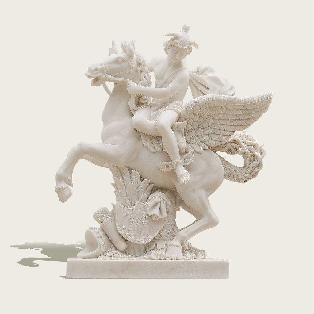 White Marble Pegasus Rider Sculpture