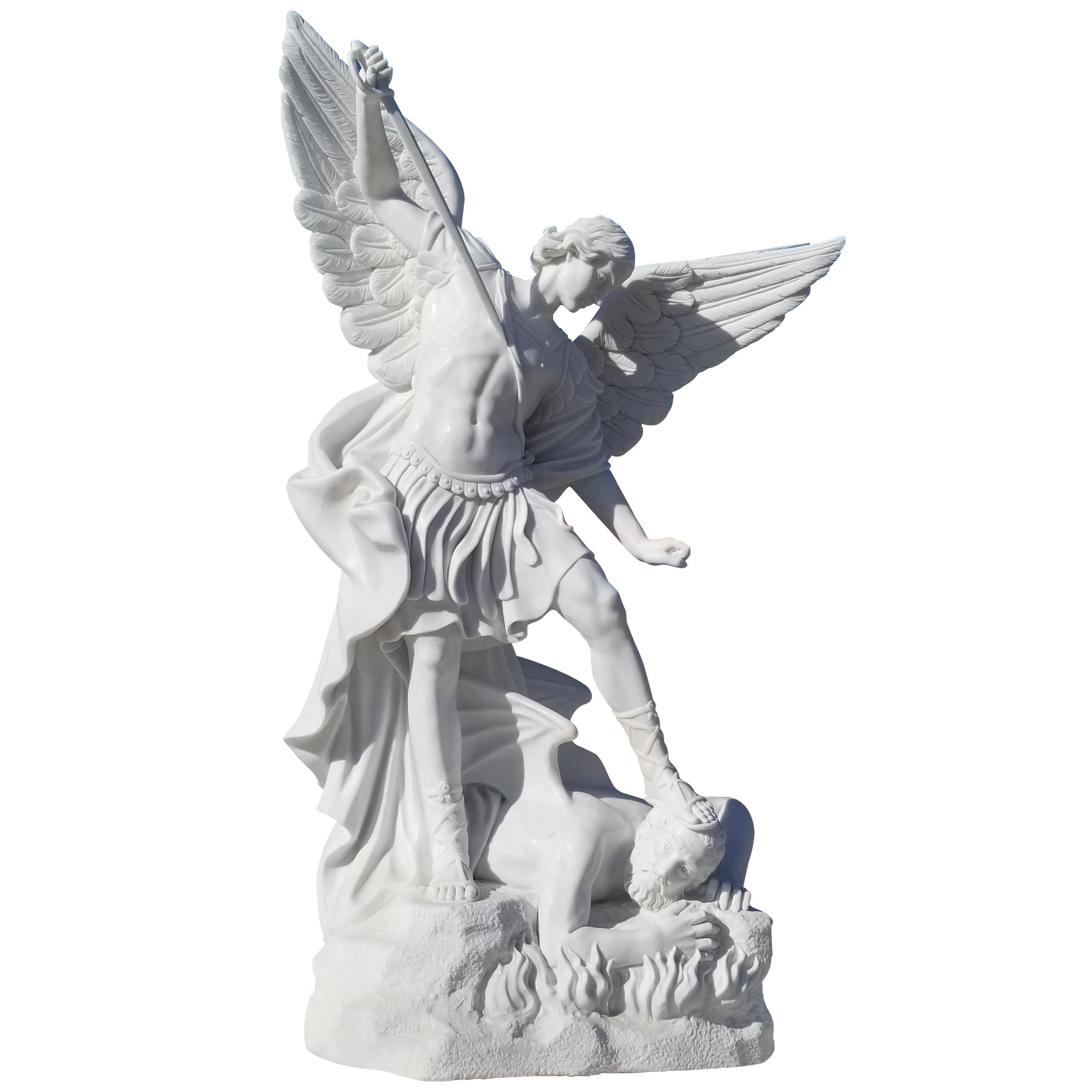 FINEST St. Michael the Archangel Garden Statue - Defender Marble Sculpture FM-061 (Pedestal is not included)