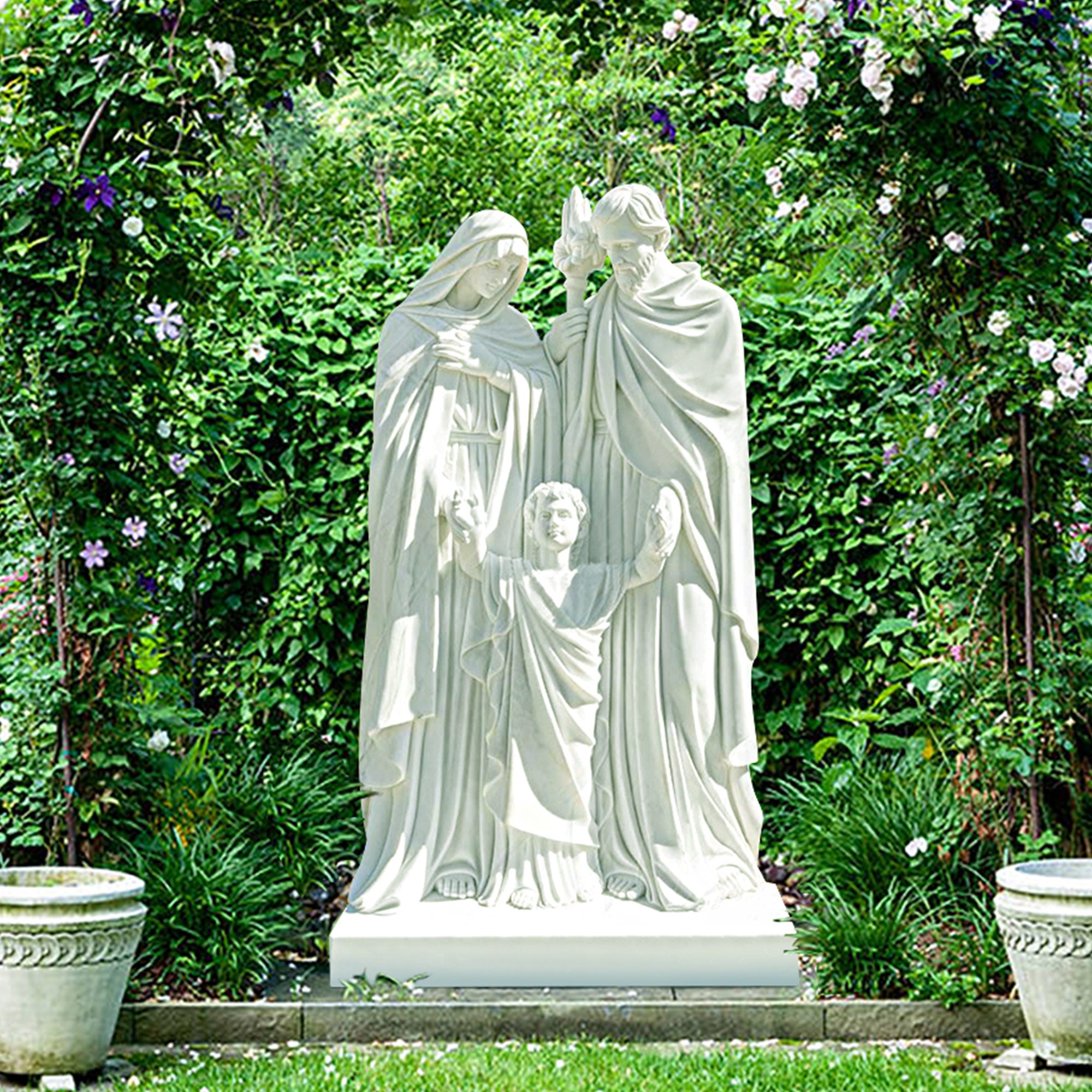 Custom Life-Size White Marble Holy Family Statue for Churches and Gardens
