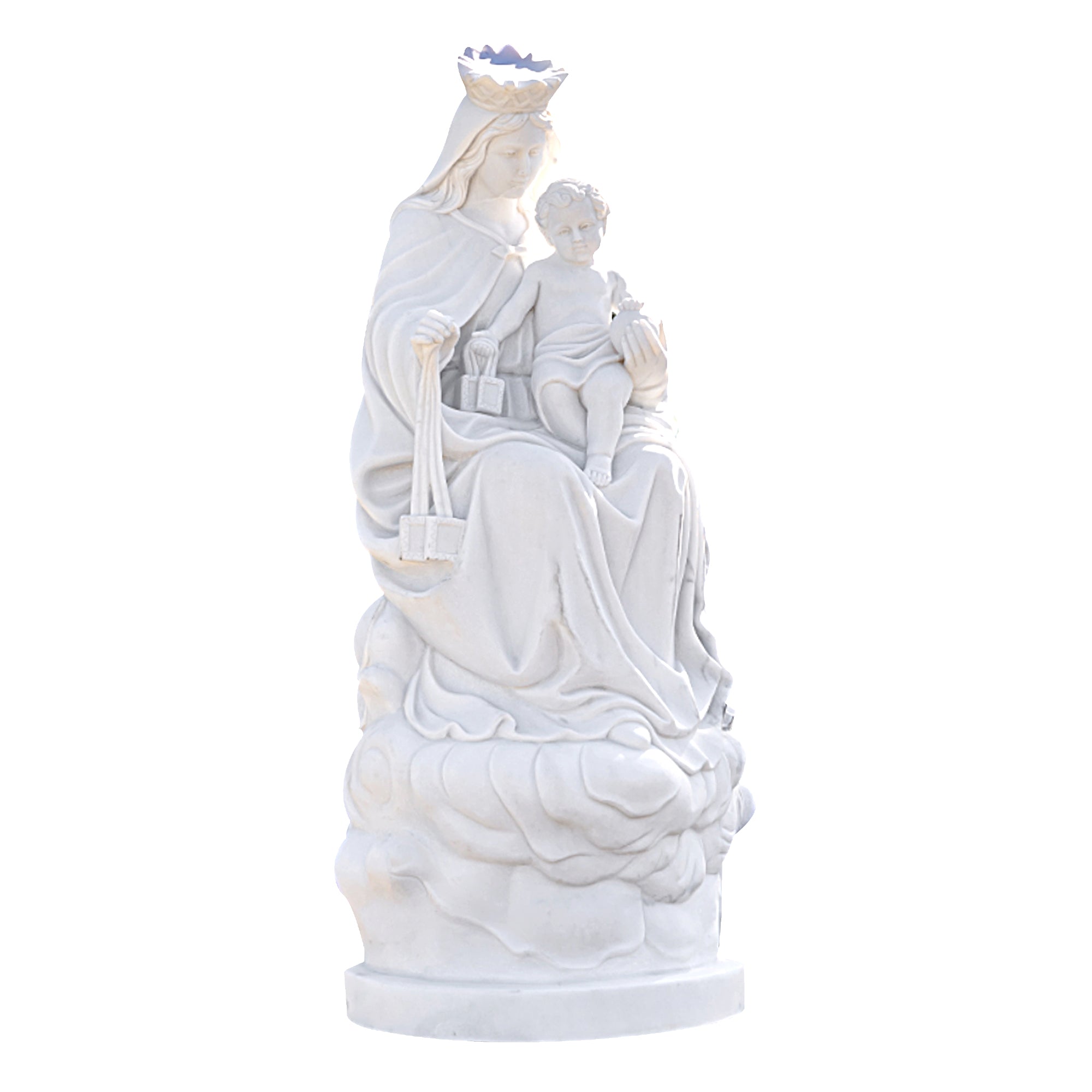 Custom Life-Size White Marble Our Lady of Mount Carmel Statue with Child Jesus