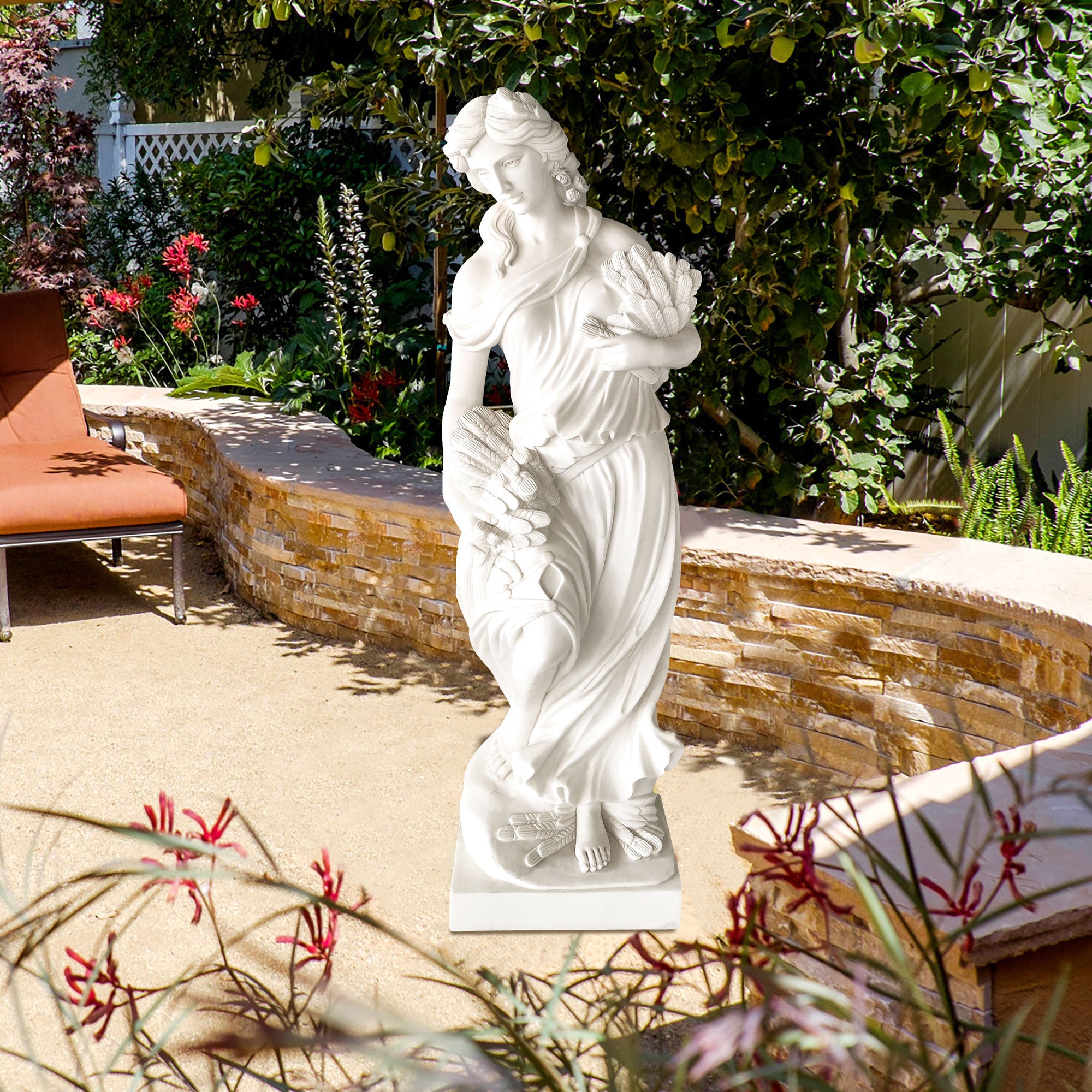 Life-size natural white marble lady statue holding wheat for garden and home décor