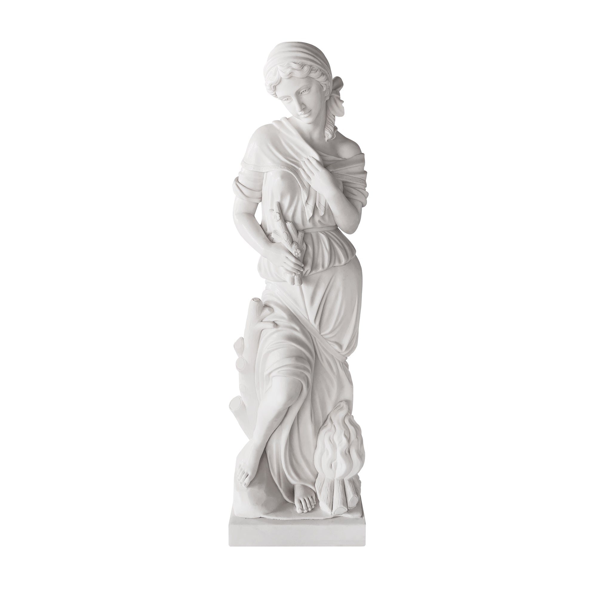 Graceful life-size white marble classical lady statue holding branches