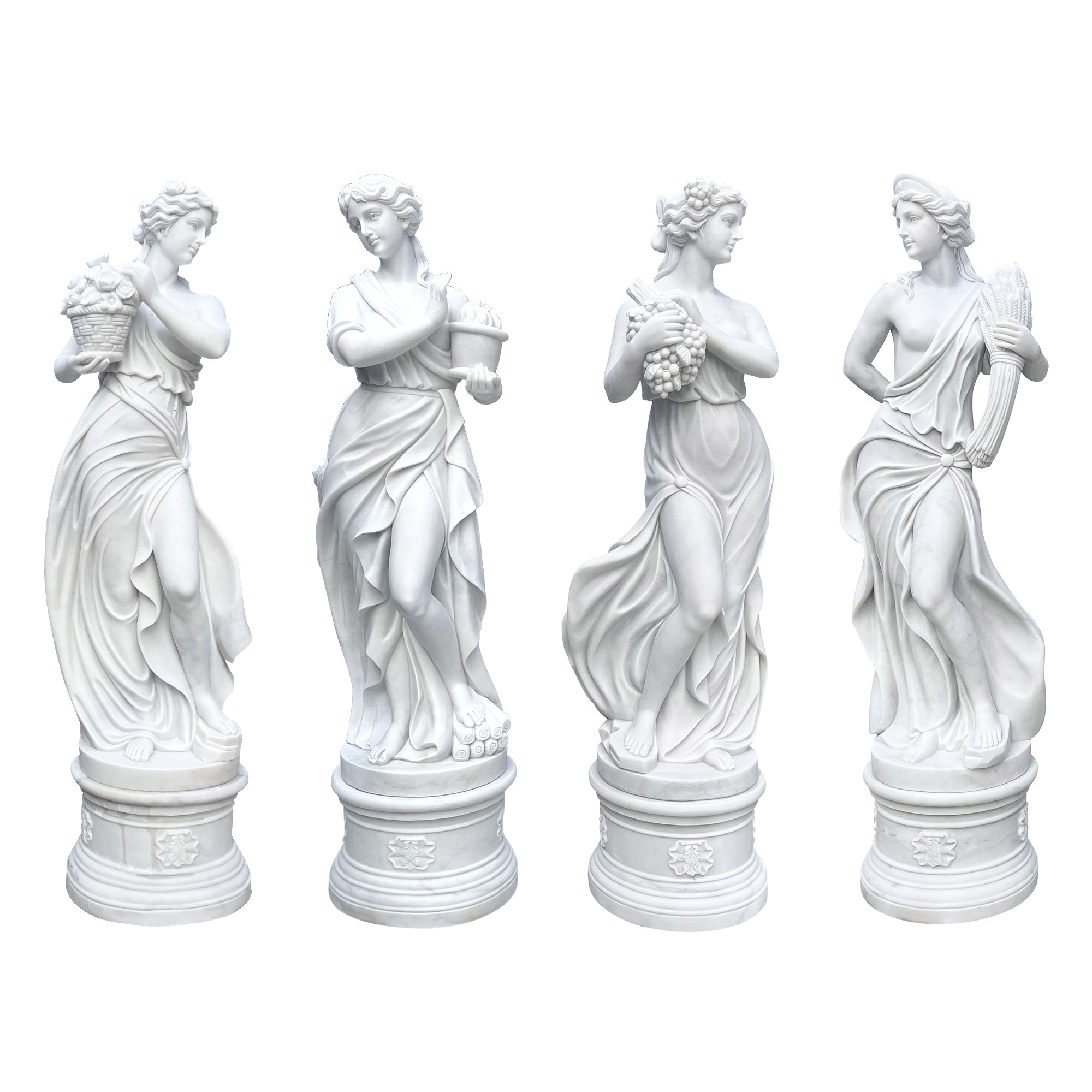 The set of Hand-Carved Statuary Marble Greek Winter Goddess Statue - "The Four Seasons" Garden Statues