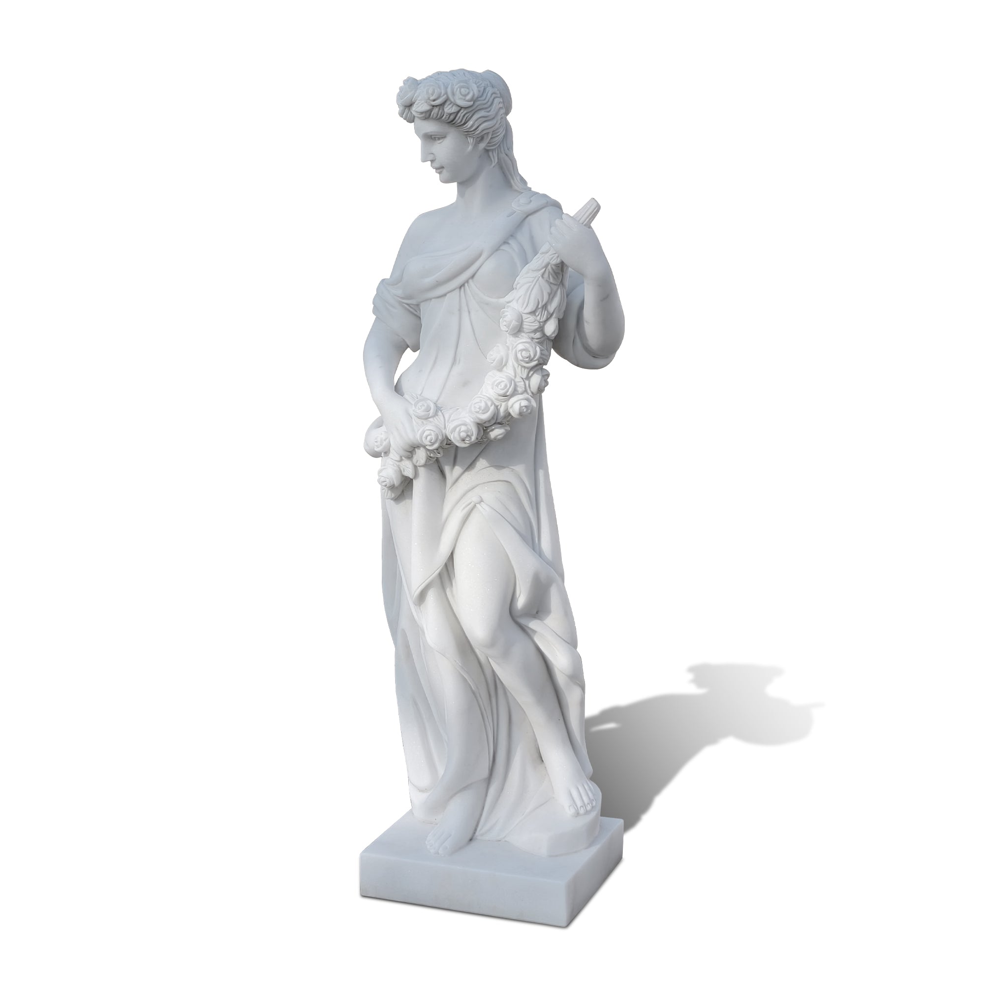 Classical marble sculpture of Spring goddess with flowers