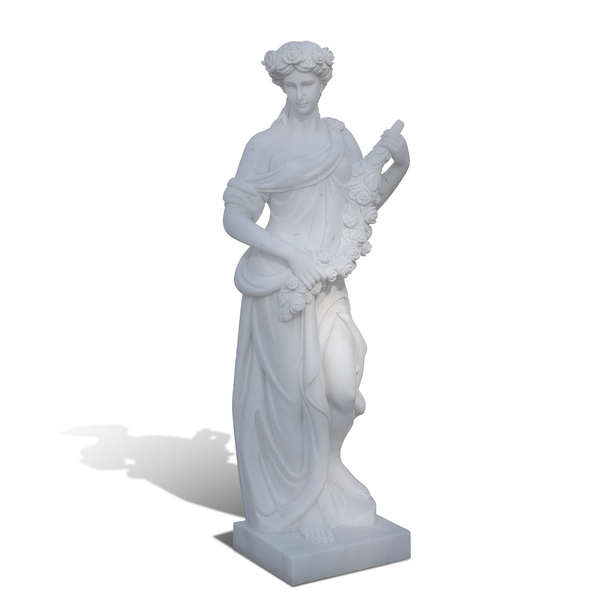 spring – the awakening outdoor marble statue of Spring goddess with carved blossoms