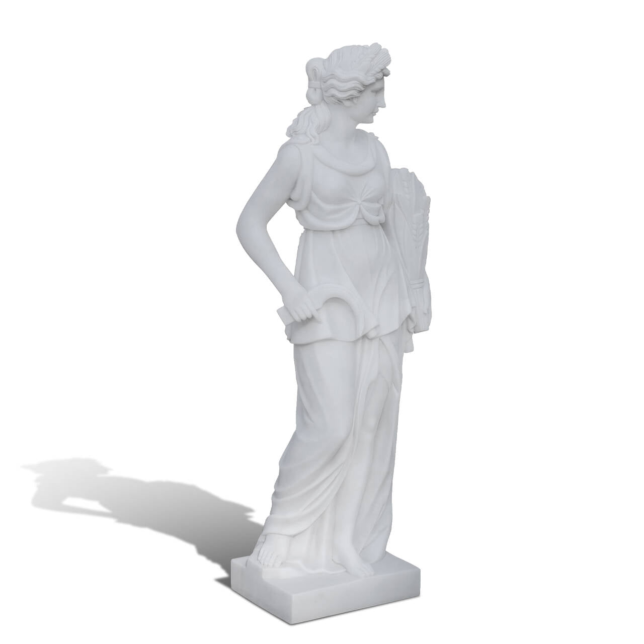 hand carved summer marble sculpture of harvest goddess with detailed drapery