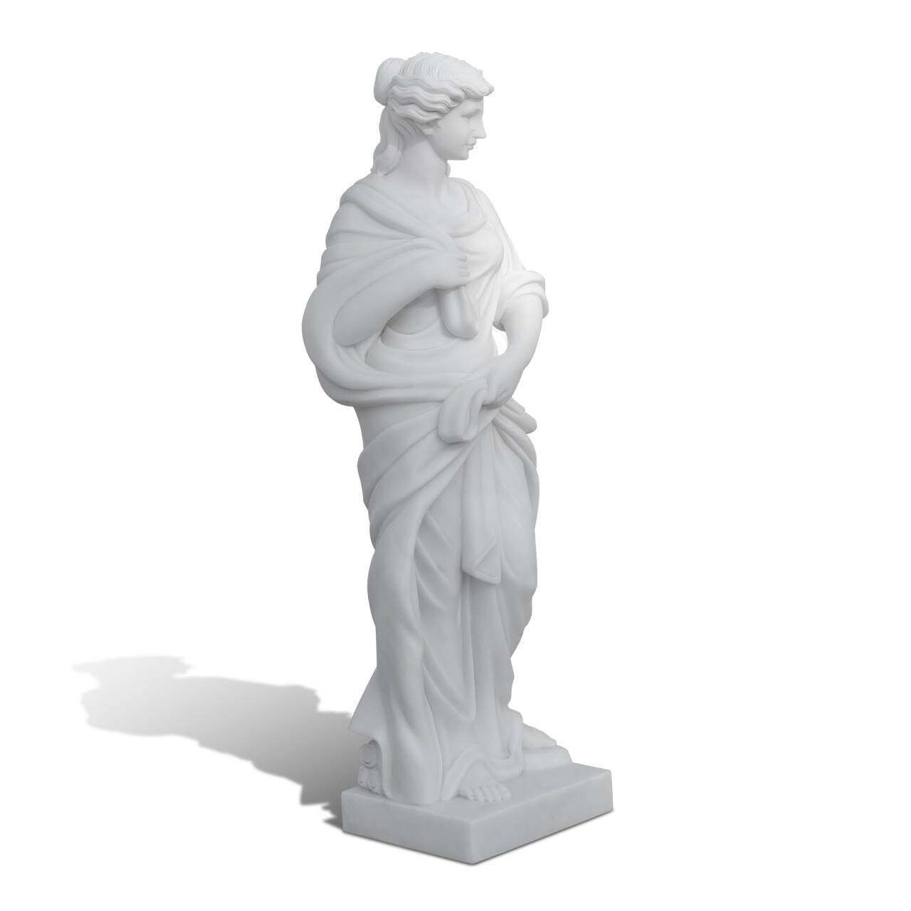 classical marble winter goddess courtyard statue with graceful pose, garden sculpture adding seasonal artistic presence
