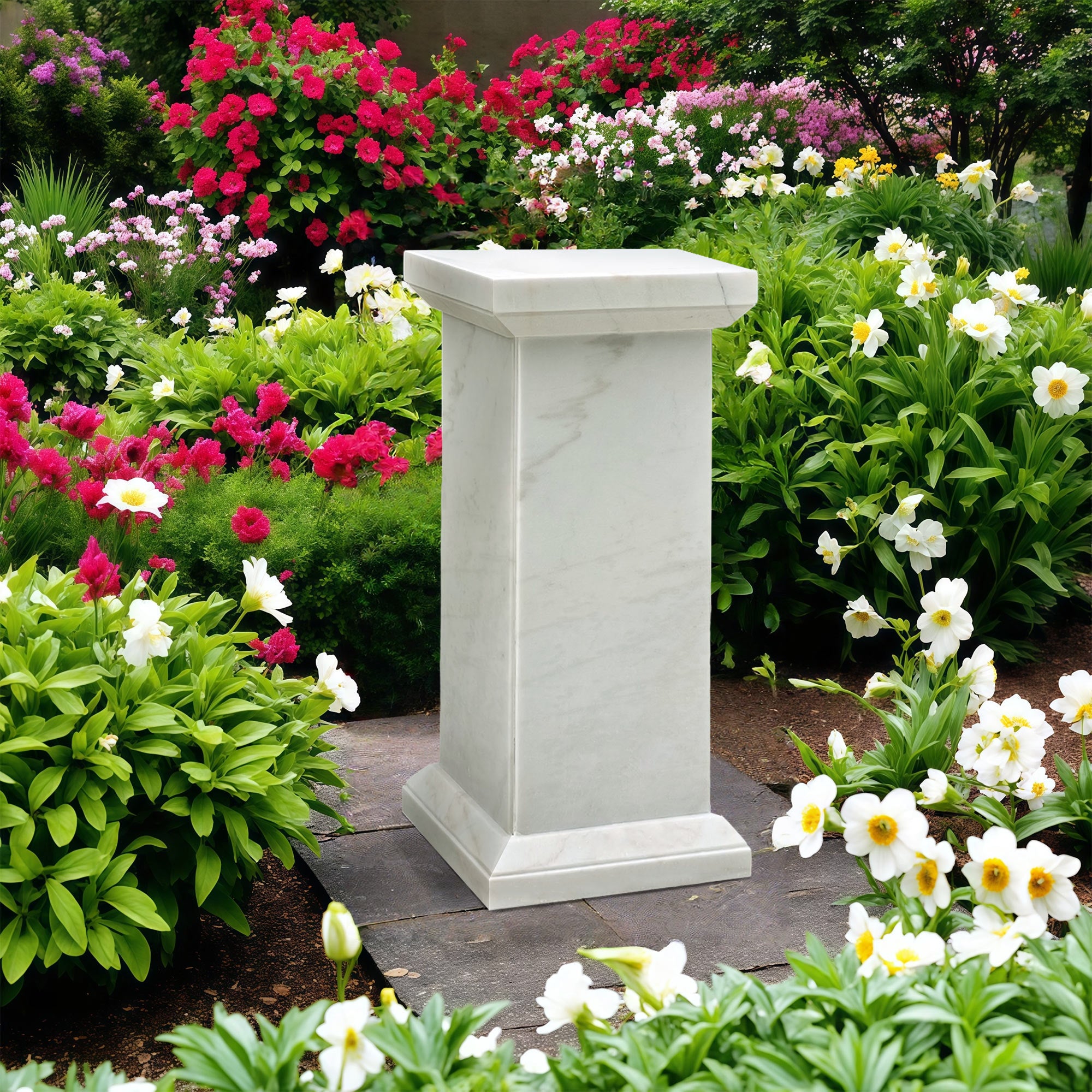 White marble pedestal designed to display garden statues with classic style