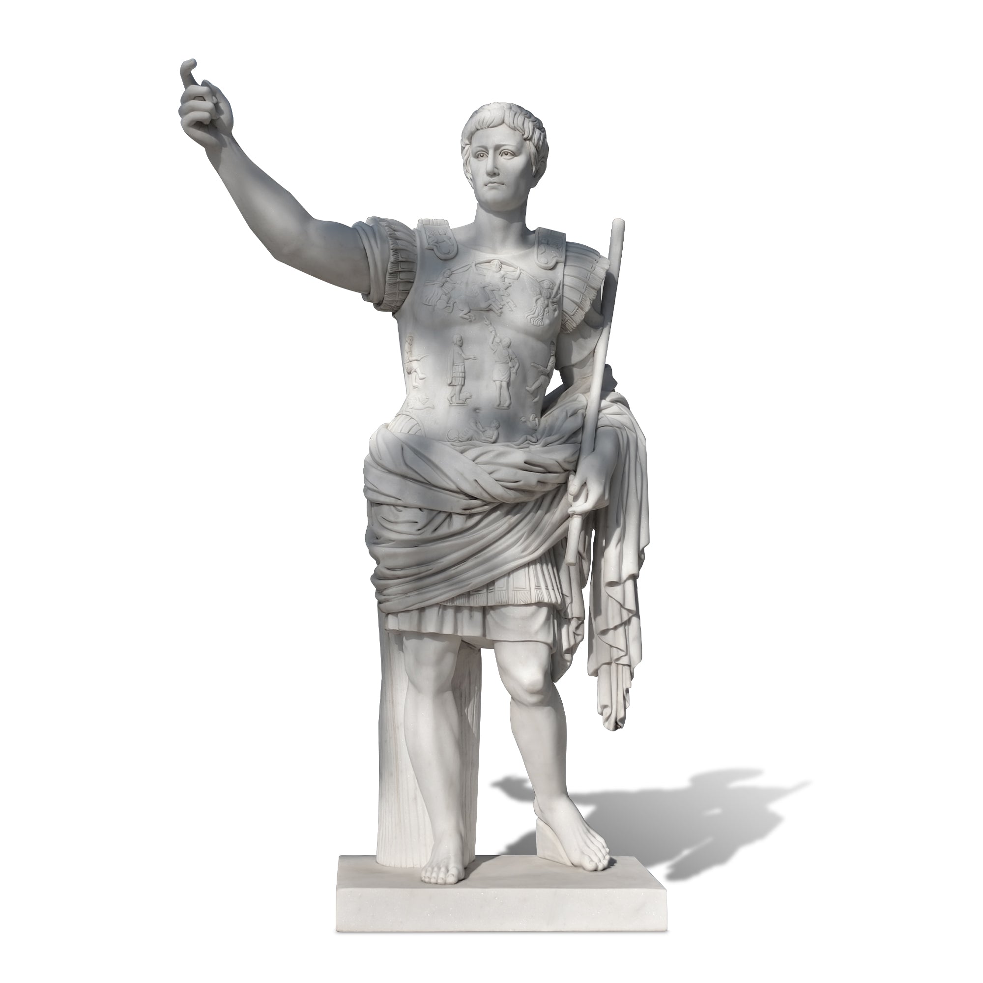augustus prima porta marble statue replica front view with armor details and drapery