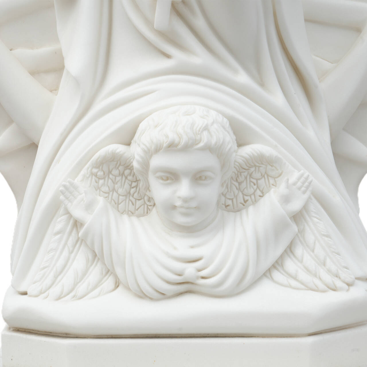 our lady of guadalupe madonna marble figure with vivid angel base for church and memorial