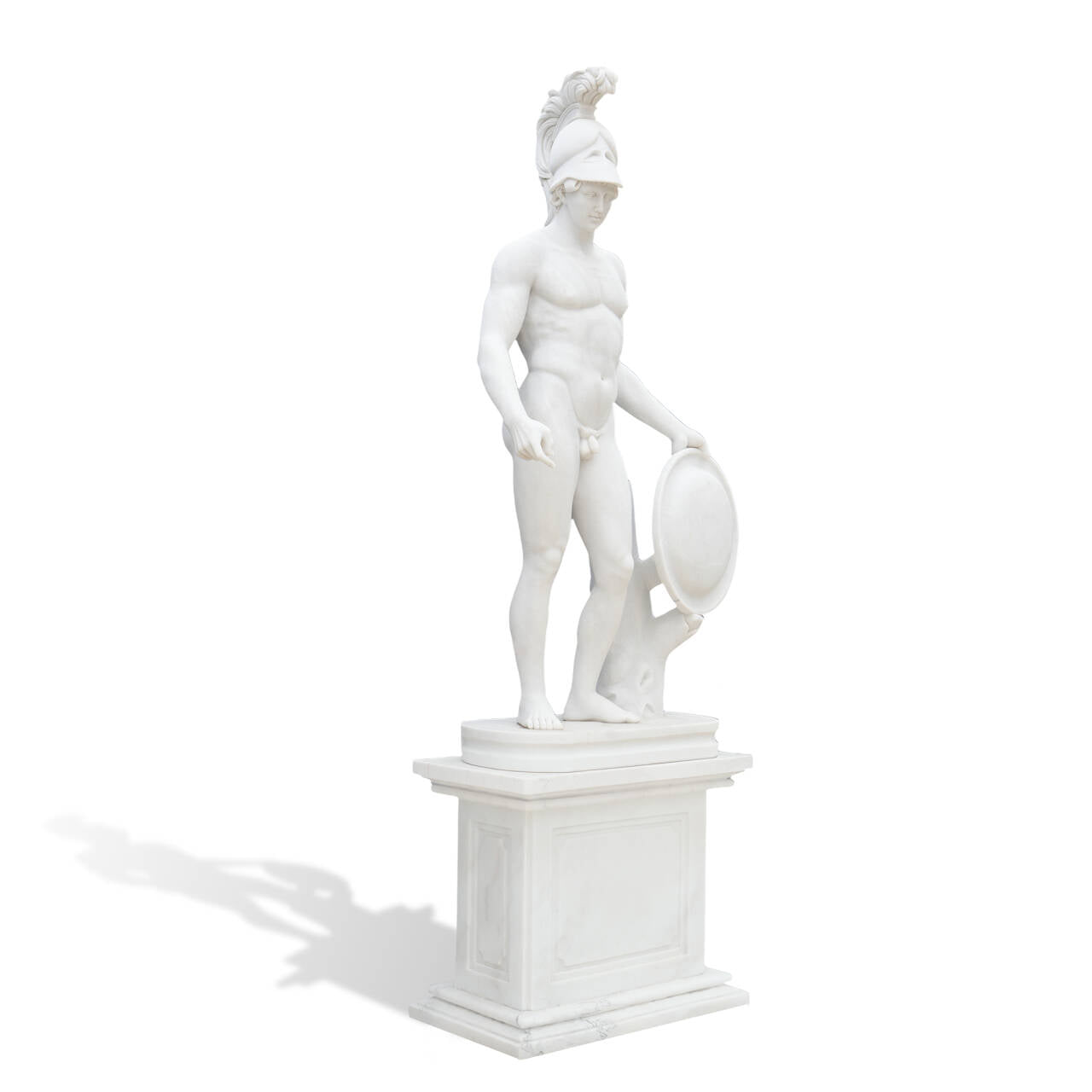 marble mars roman god statue with shield on pedestal classical outdoor decor