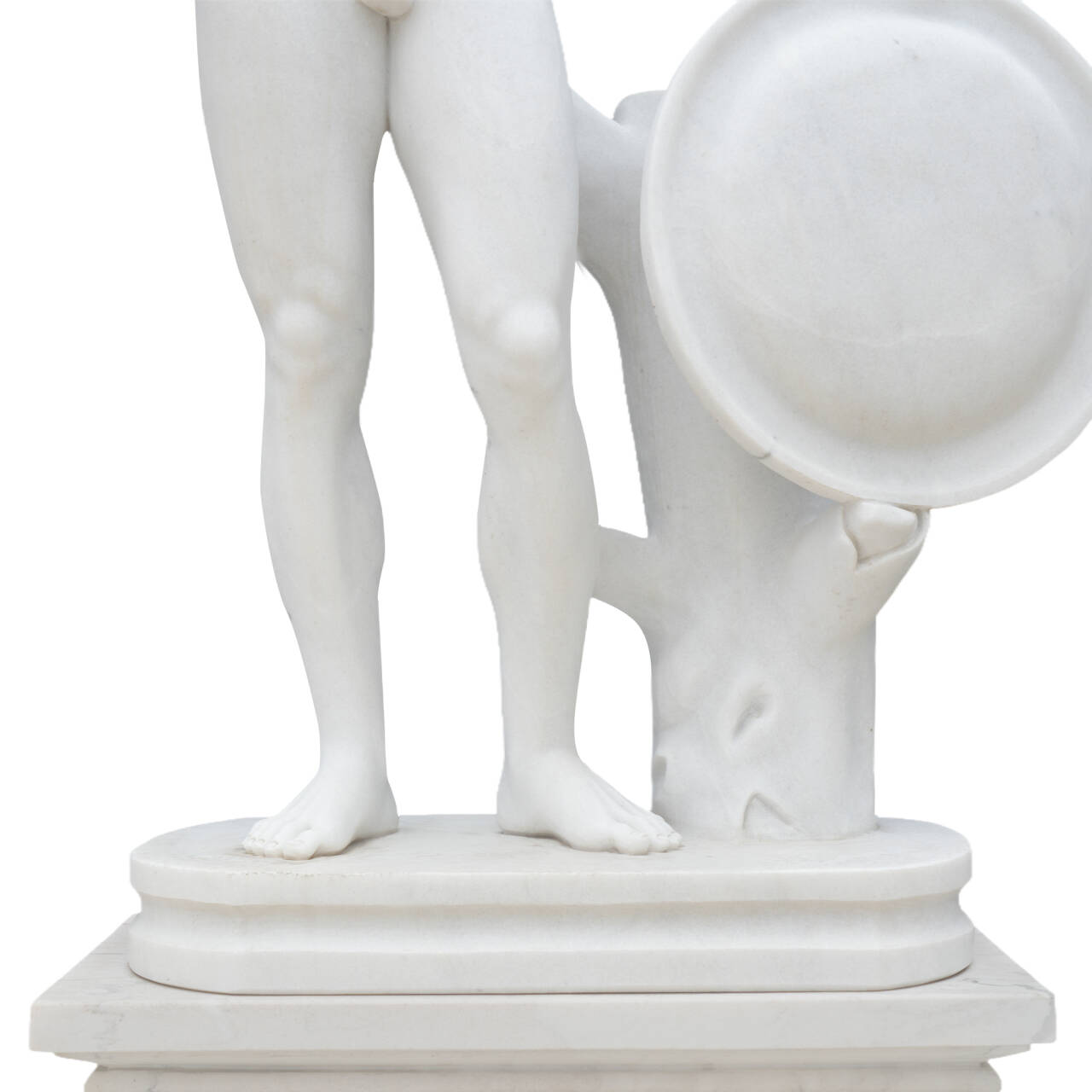 marble mars statue shield detail with strong legs and pedestal carving