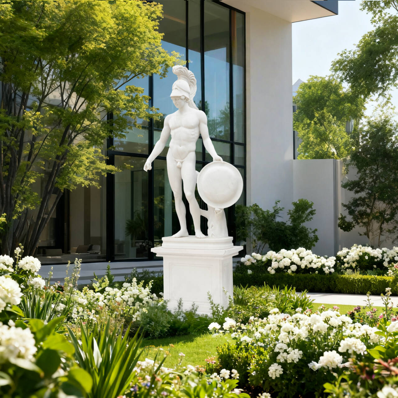 white marble mars warrior statue outdoor villa garden landscape installation