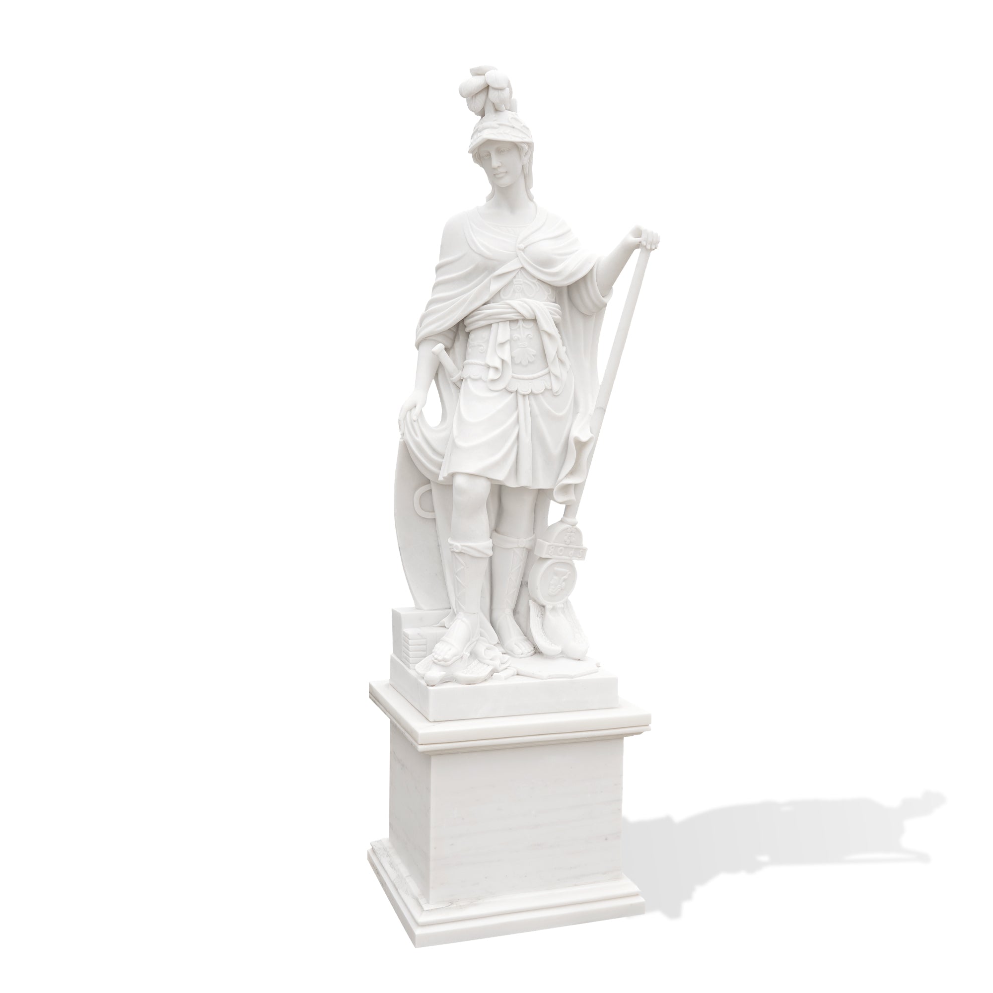 classical greek goddess minerva athena marble statue with readable drapery and armor
