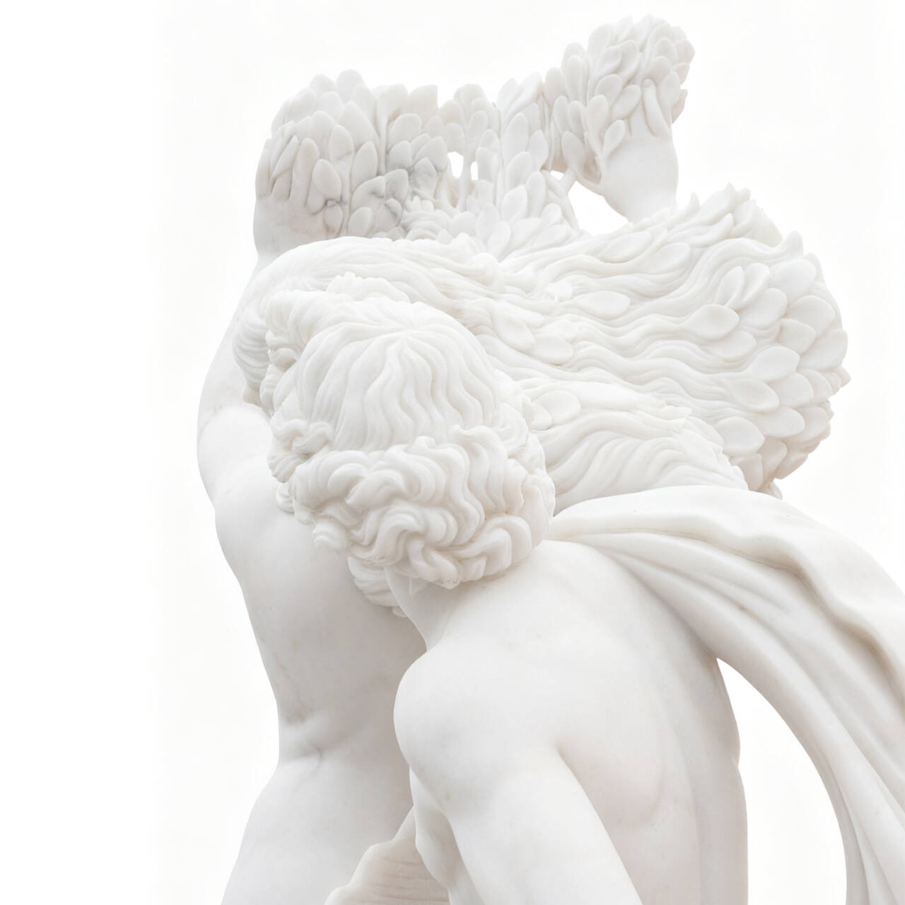 Close-up detail of Daphne’s flowing marble hair in replica Apollo and Daphne statue, showing hand-carved texture and lifelike finish