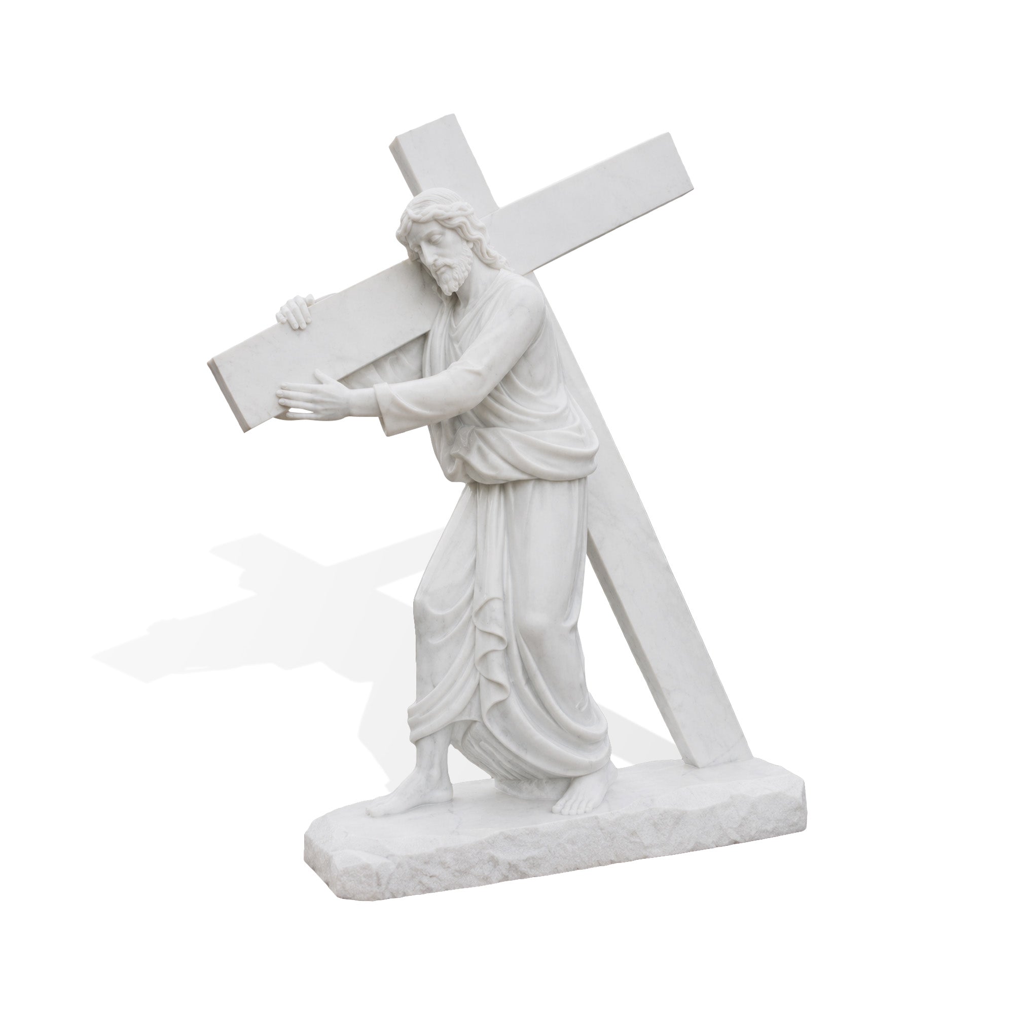 White marble Jesus Christ carrying the cross religious sculpture for church decoration