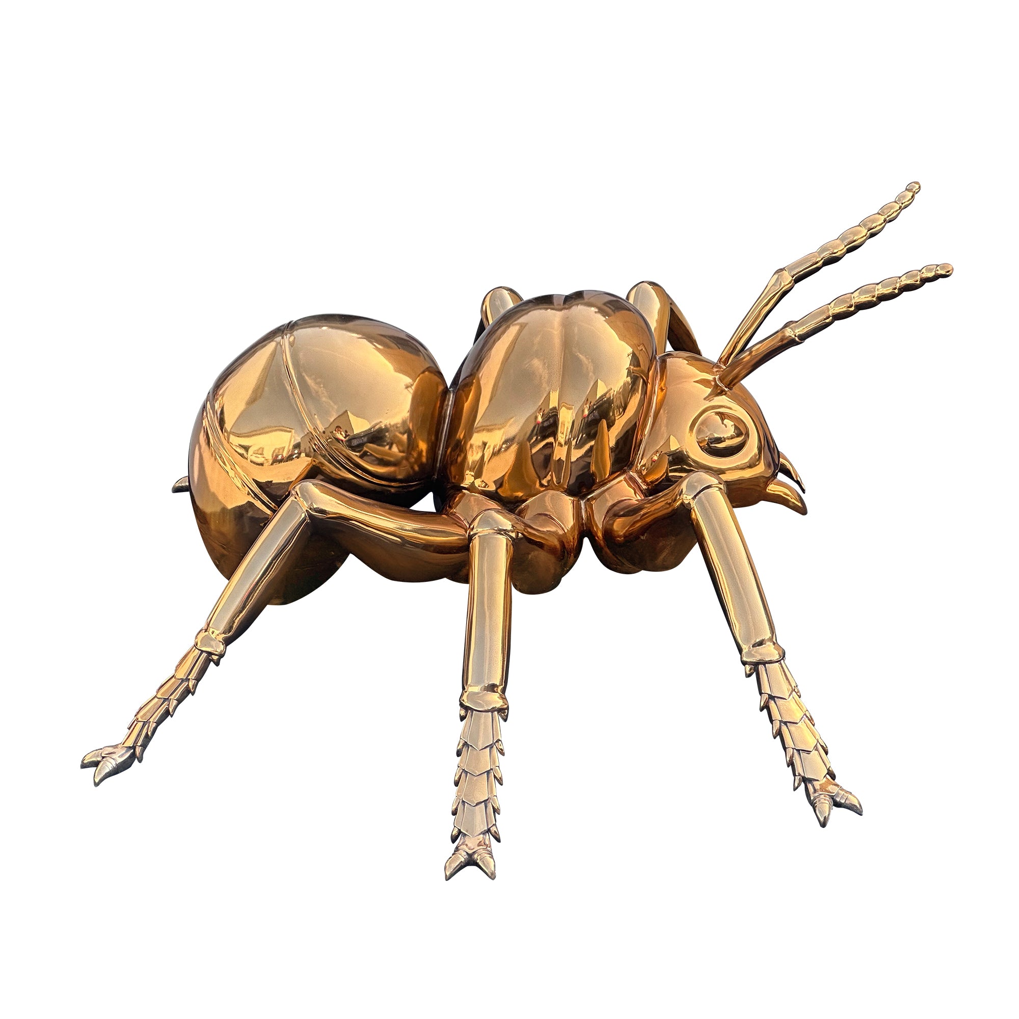stainless steel ant animal sculpture with gold color