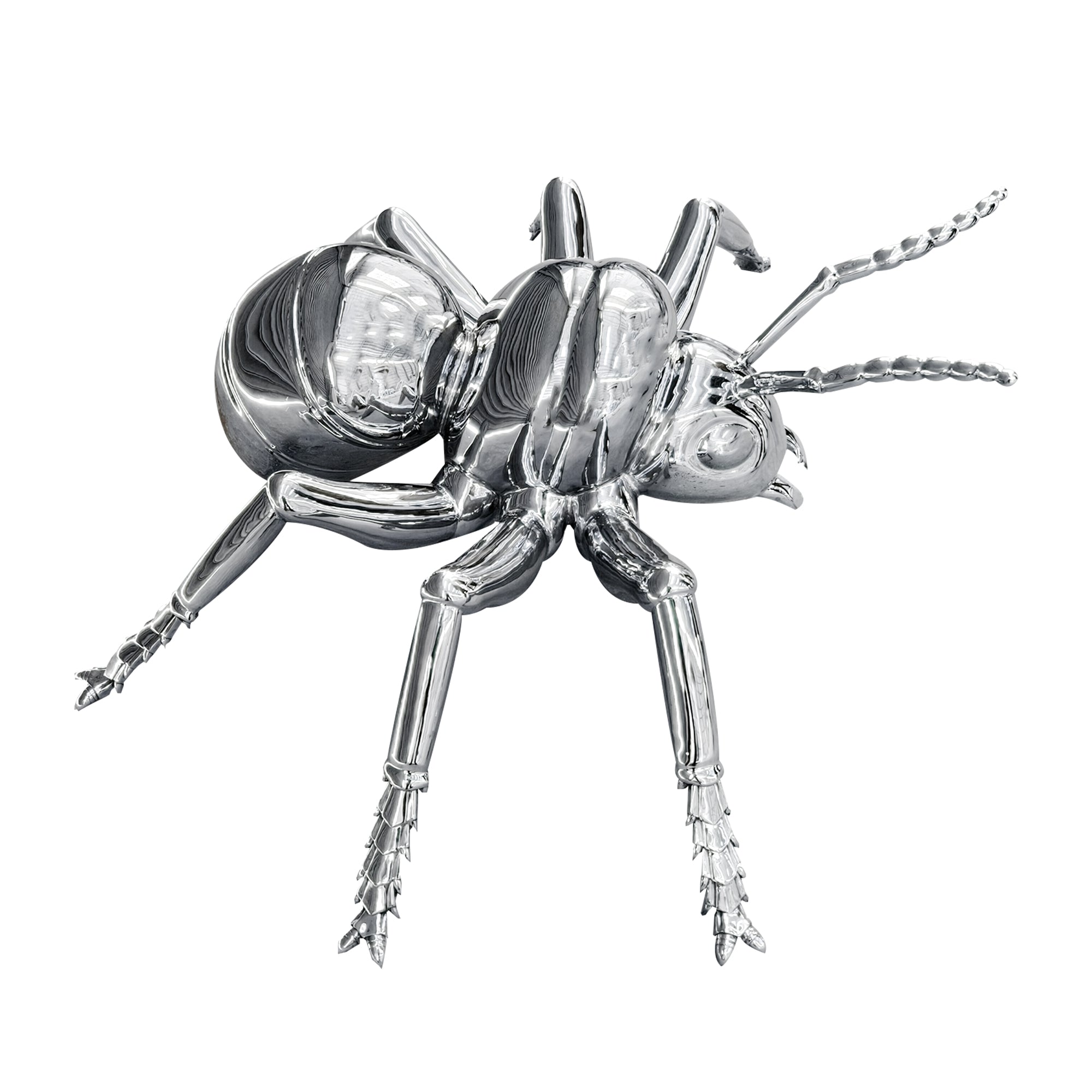 Stainless steel ant sculpture with polished mirror finish