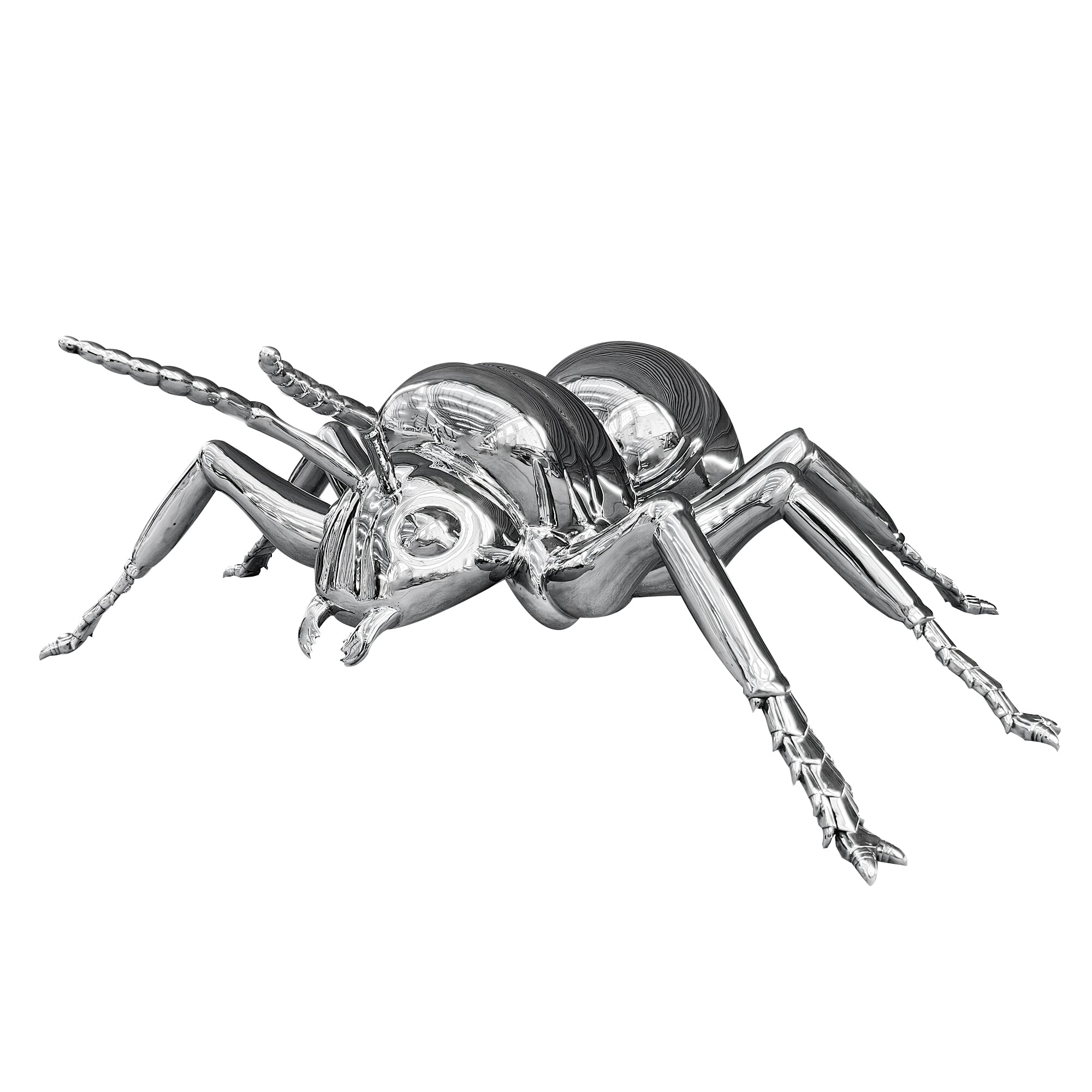 Stainless steel ant sculpture with polished mirror finish