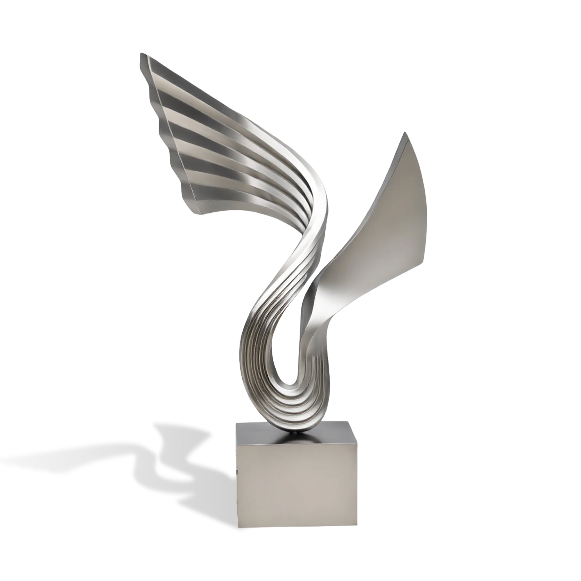 luxury stainless steel abstract sculpture brushed finish outdoor plaza indoor lobby decor