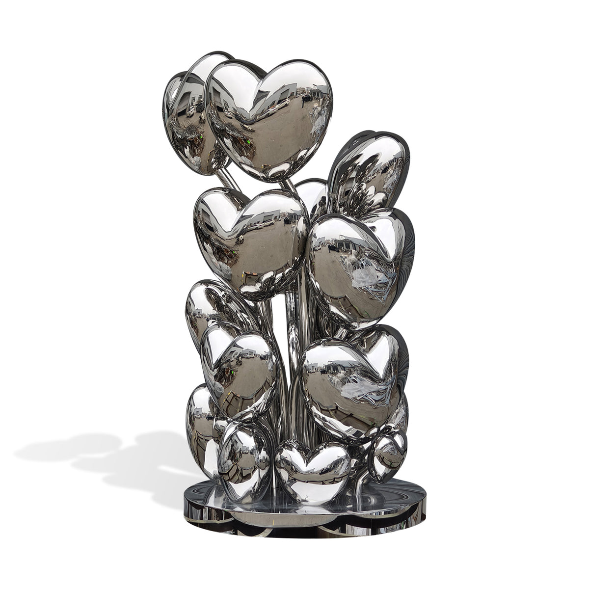 modern outdoor sculpture mirror color stacked heart sculpture