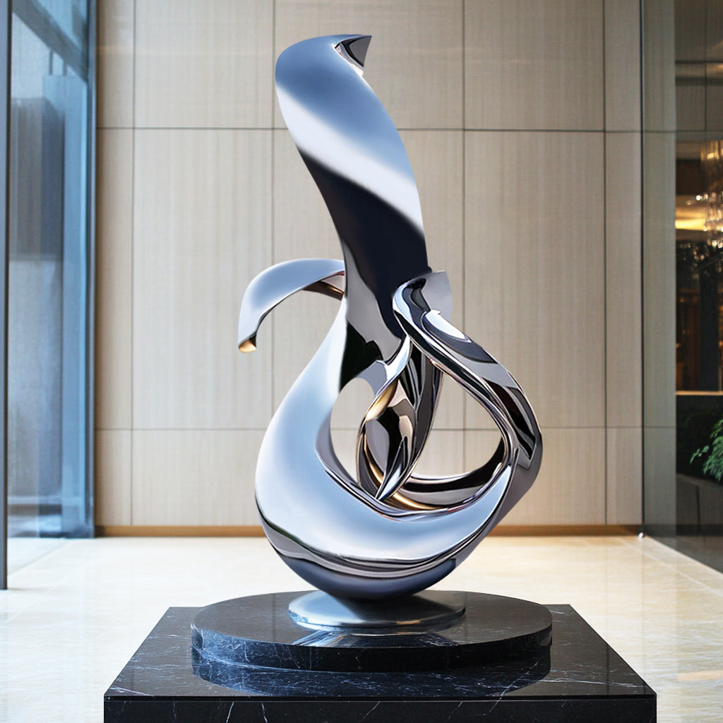 outdoor modern abstract stainless steel sculpture in luxury indoor