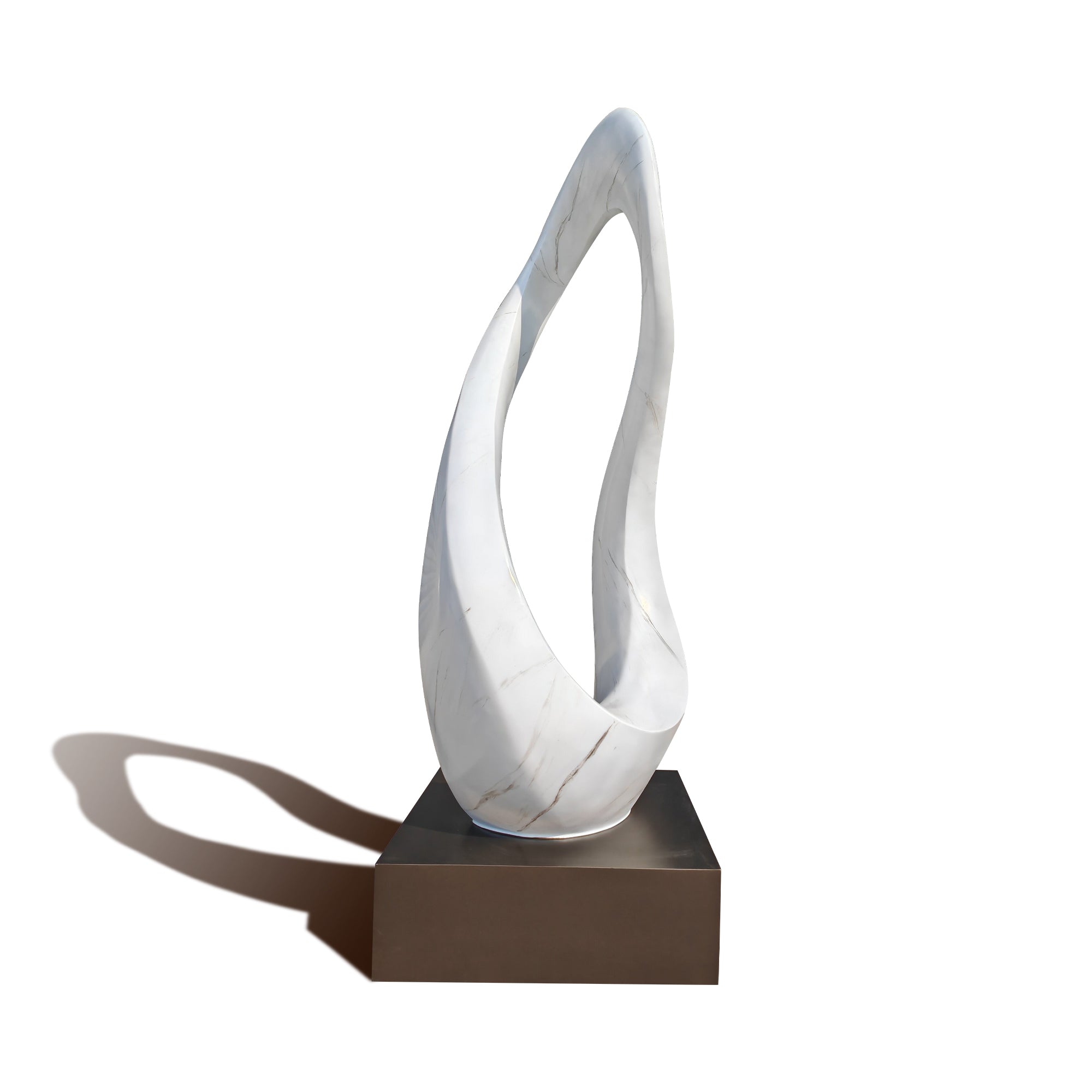 Abstract sculpture with a twisted design on a white background