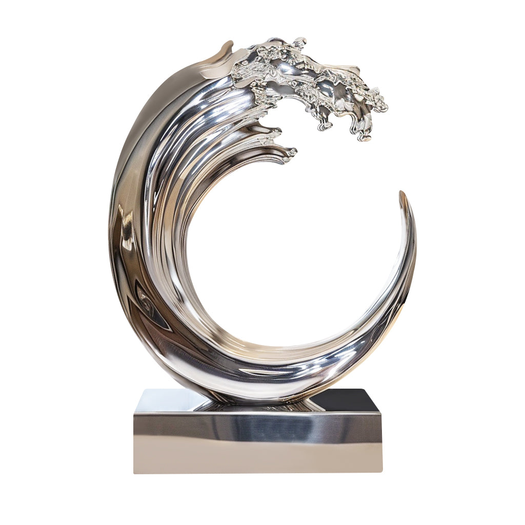 Custom Modern Stainless Steel Wave Sculpture with electroplated finish