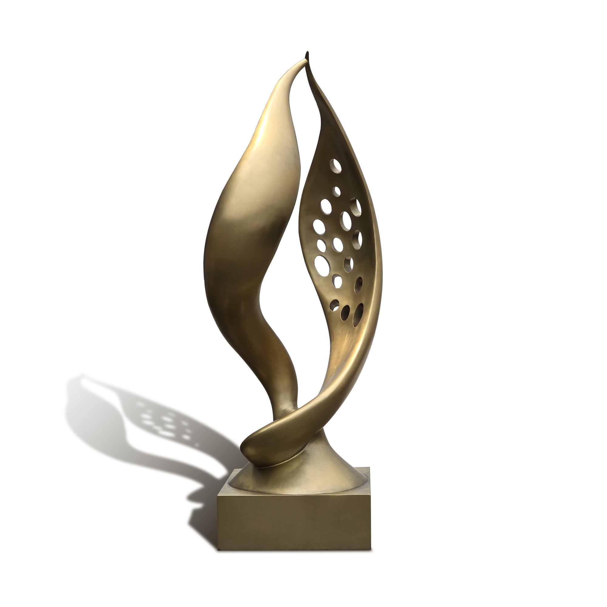Gold abstract sculpture on a white background