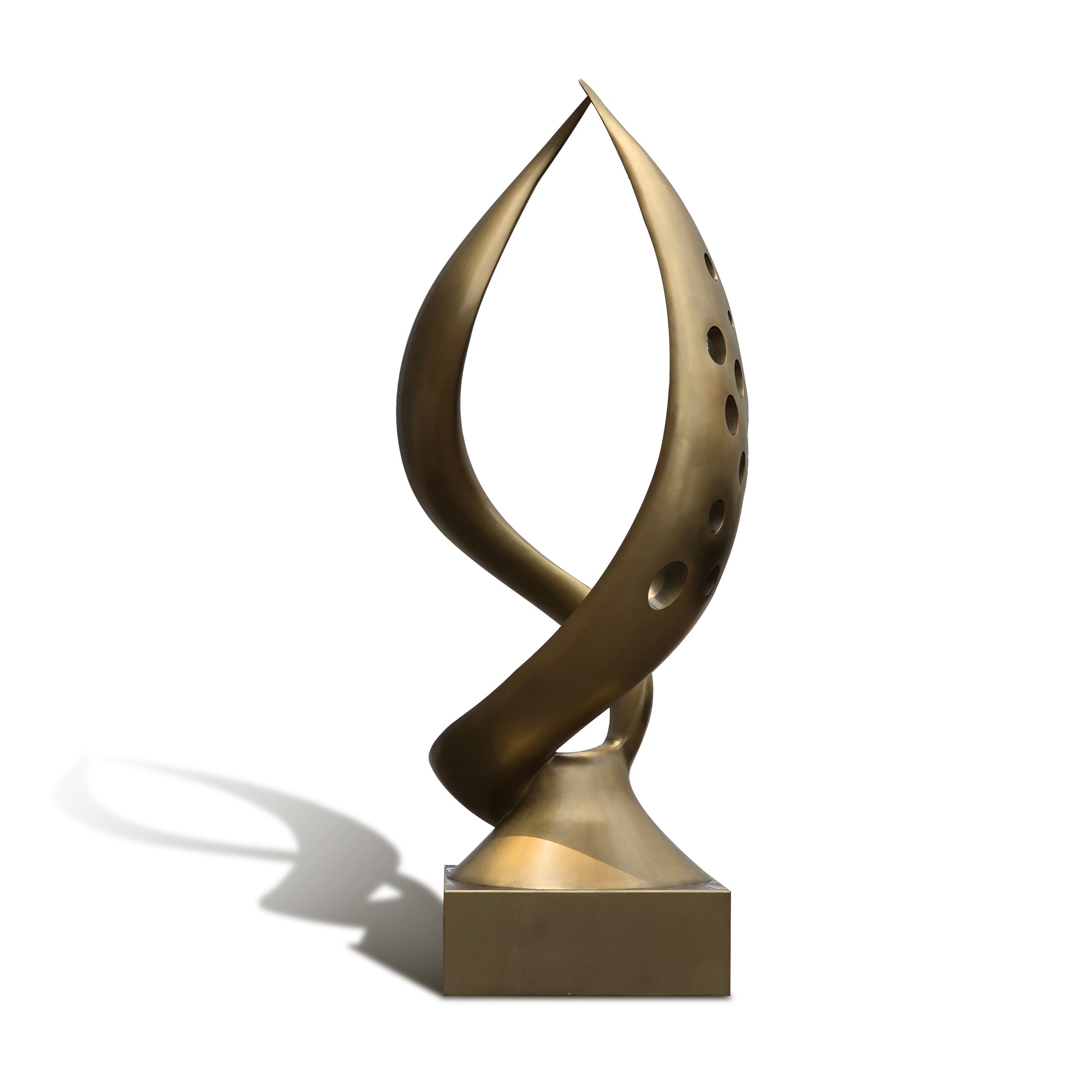 Bronze abstract sculpture on a white background